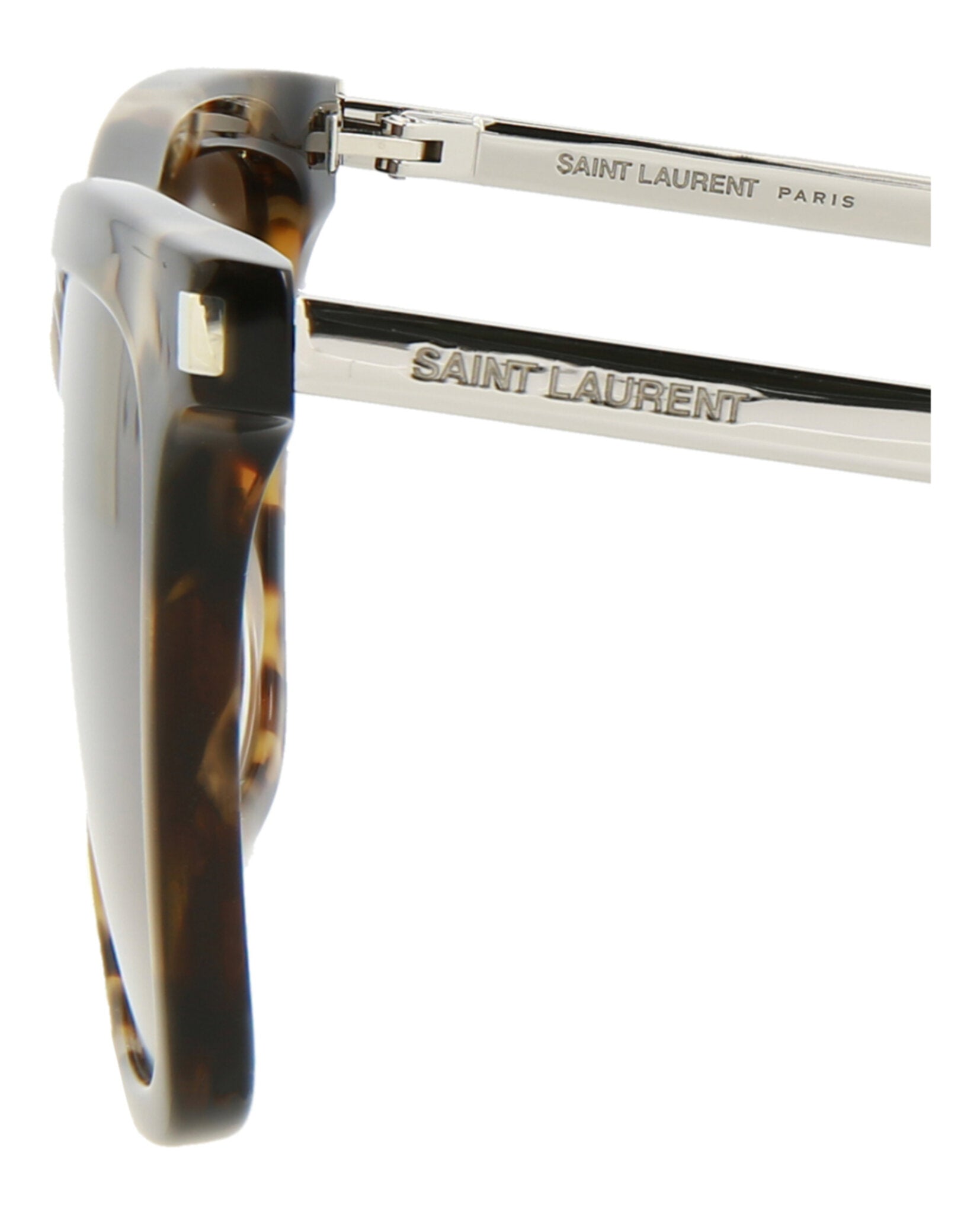 Saint Laurent Womens Square/Rectangle Havana Silver Brown Fashion Designer Eyewear