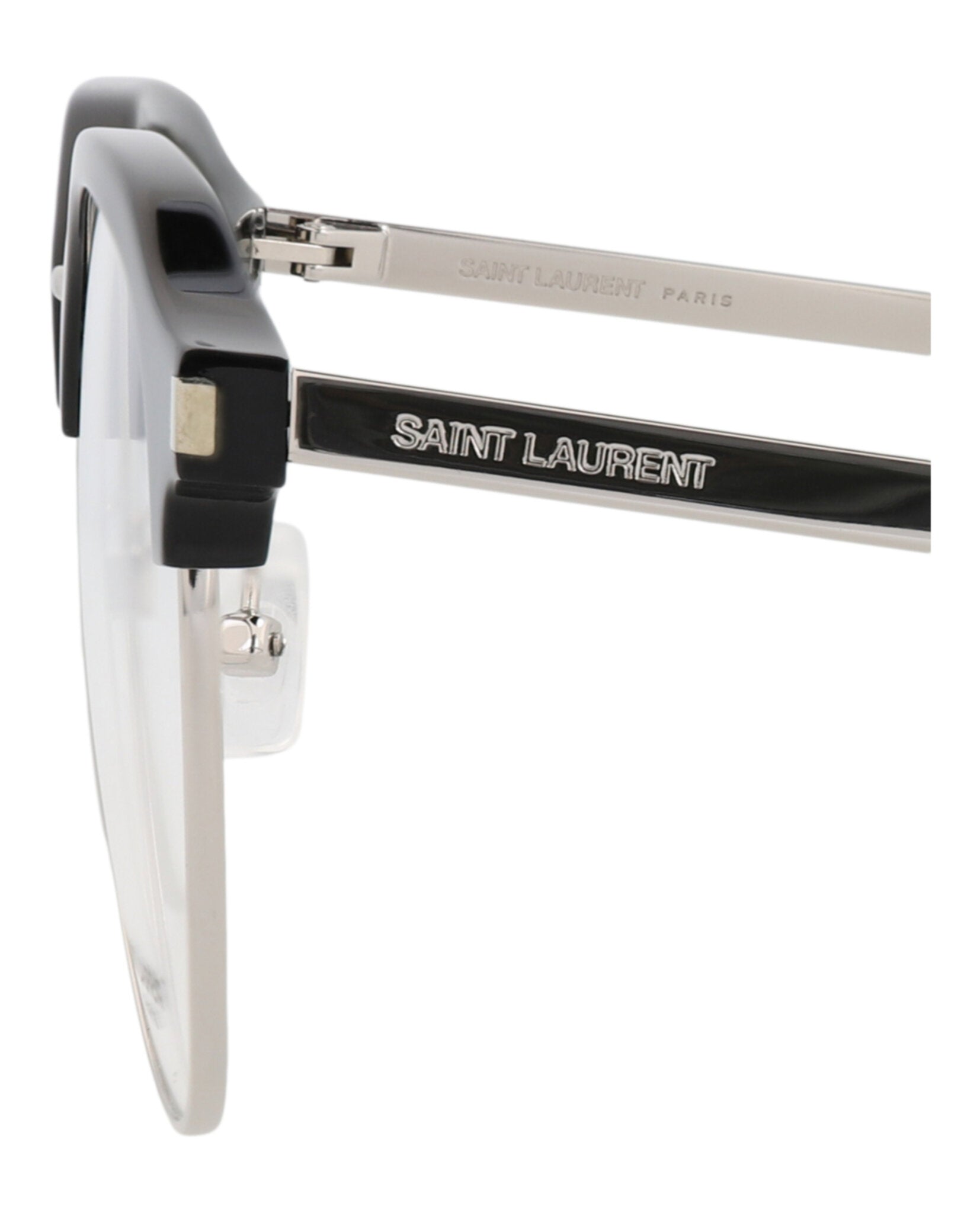 Saint Laurent Saint Laurent Womens Round/Oval Black Silver Transparent Fashion Designer Eyewear