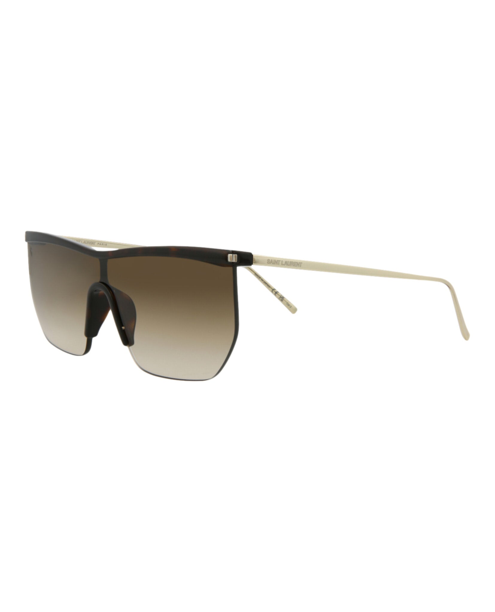 Saint Laurent Saint Laurent Womens Shield/Wrap Havana Gold Brown Fashion Designer Eyewear
