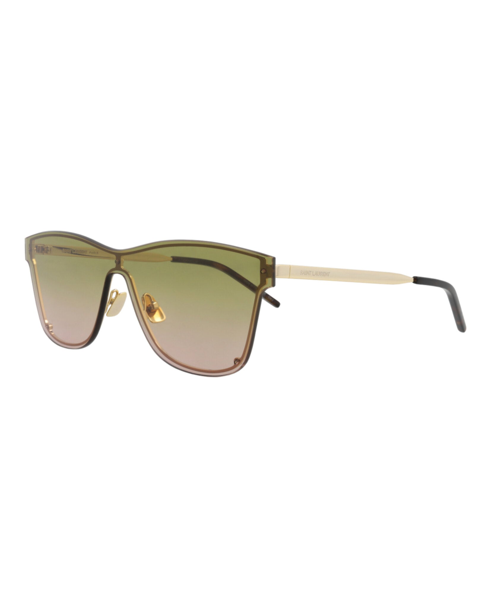 Saint Laurent Saint Laurent Unisex Shield/Wrap Gold Gold Green Fashion Designer Eyewear
