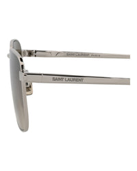 Saint Laurent Saint Laurent Unisex Square/Rectangle Silver Silver Green Fashion Designer Eyewear