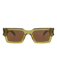 Saint Laurent Saint Laurent Unisex Square/Rectangle Green Green Brown Fashion Designer Eyewear