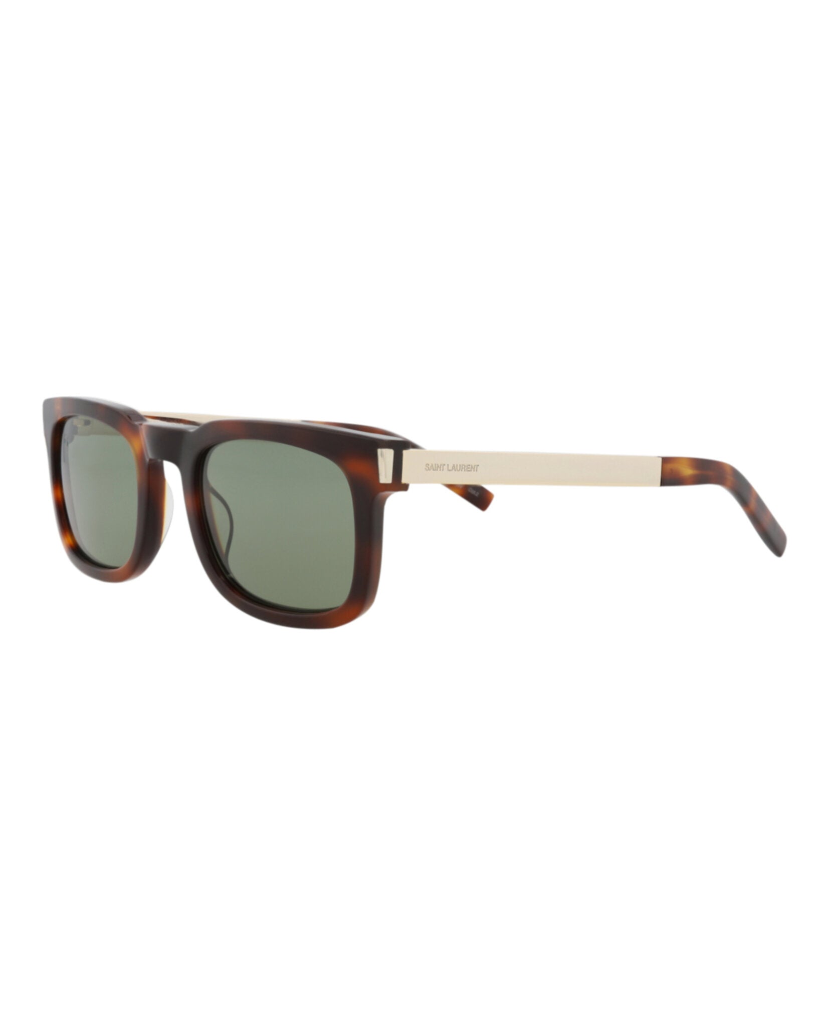 Saint Laurent Saint Laurent Unisex Square/Rectangle Havana Gold Green Fashion Designer Eyewear