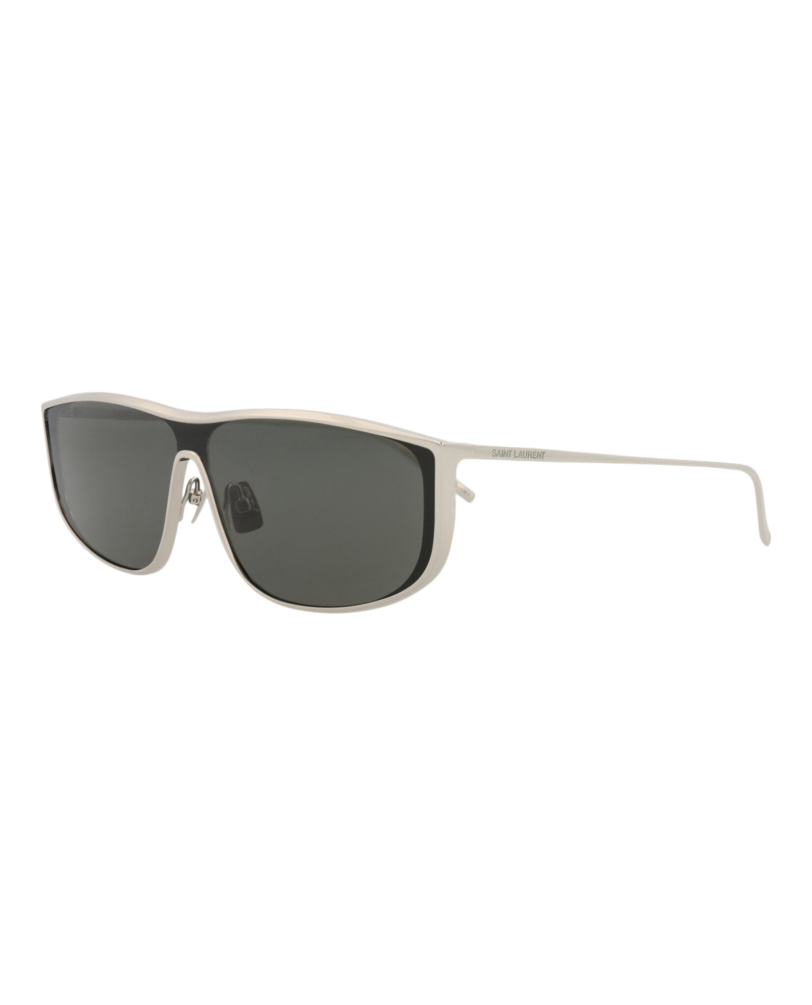 Saint Laurent Saint Laurent Unisex Shield/Wrap Silver Silver Grey Fashion Designer Eyewear