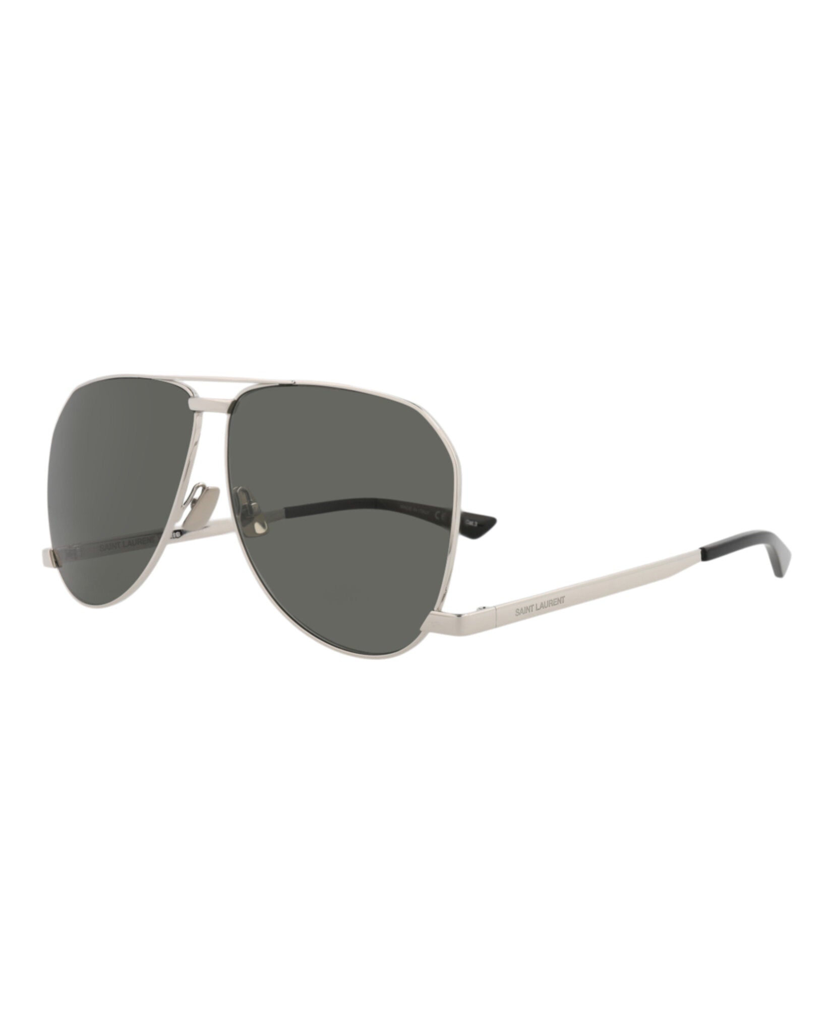Saint Laurent Mens Aviator Silver Silver Grey Fashion Designer Eyewear