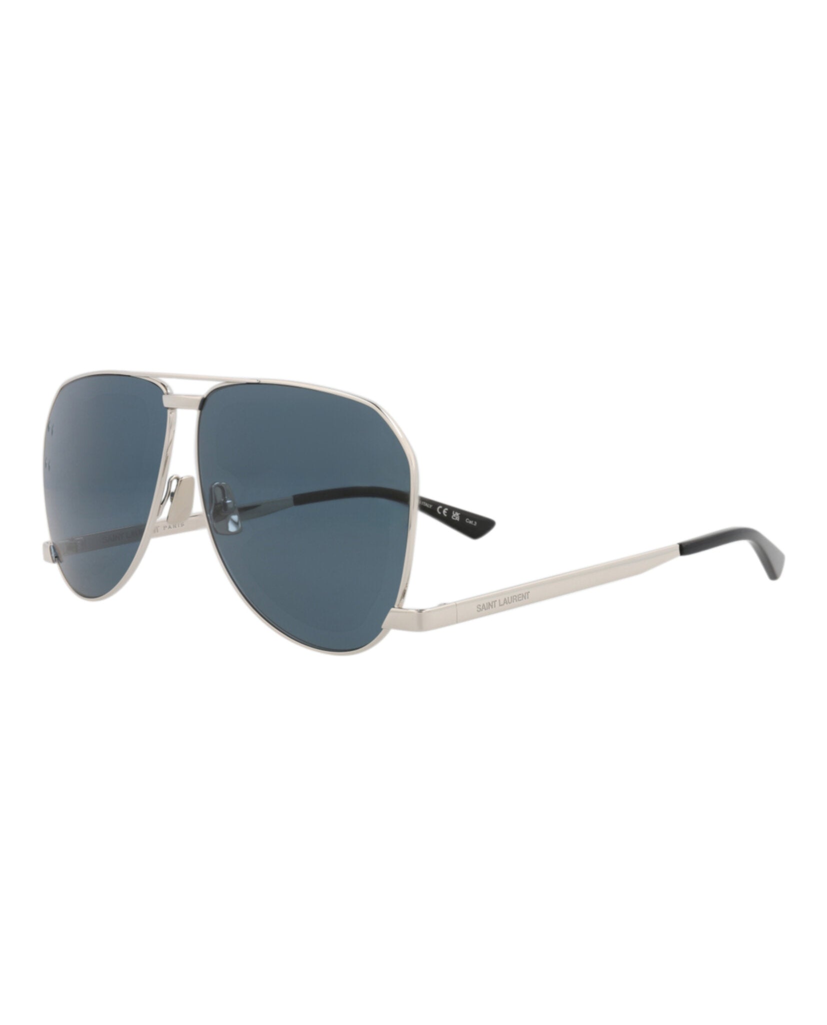 Saint Laurent Saint Laurent Mens Aviator Silver Silver Blue Fashion Designer Eyewear