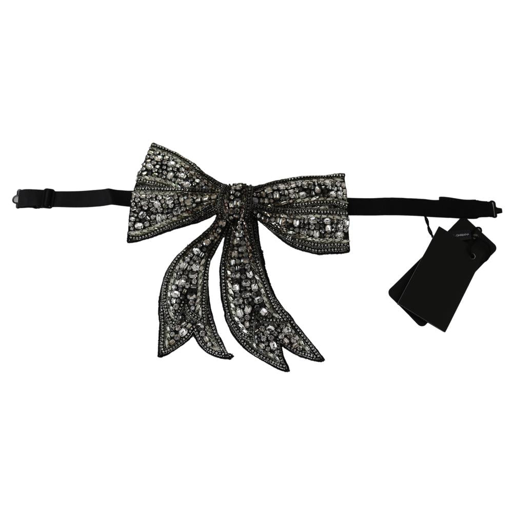 Dolce Gabbana Silver Tone 100% Silk Crystal Embellished Women Bowtie