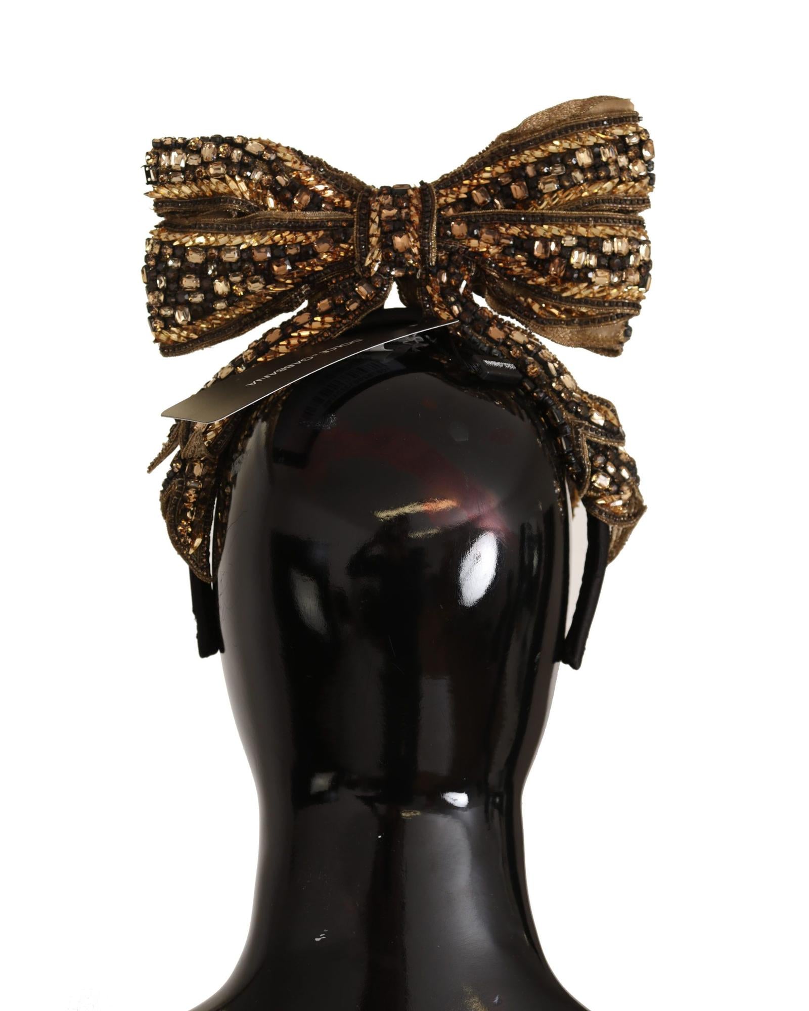 Dolce & Gabbana Embellished Bow Headband Women Gold Hair Accessories