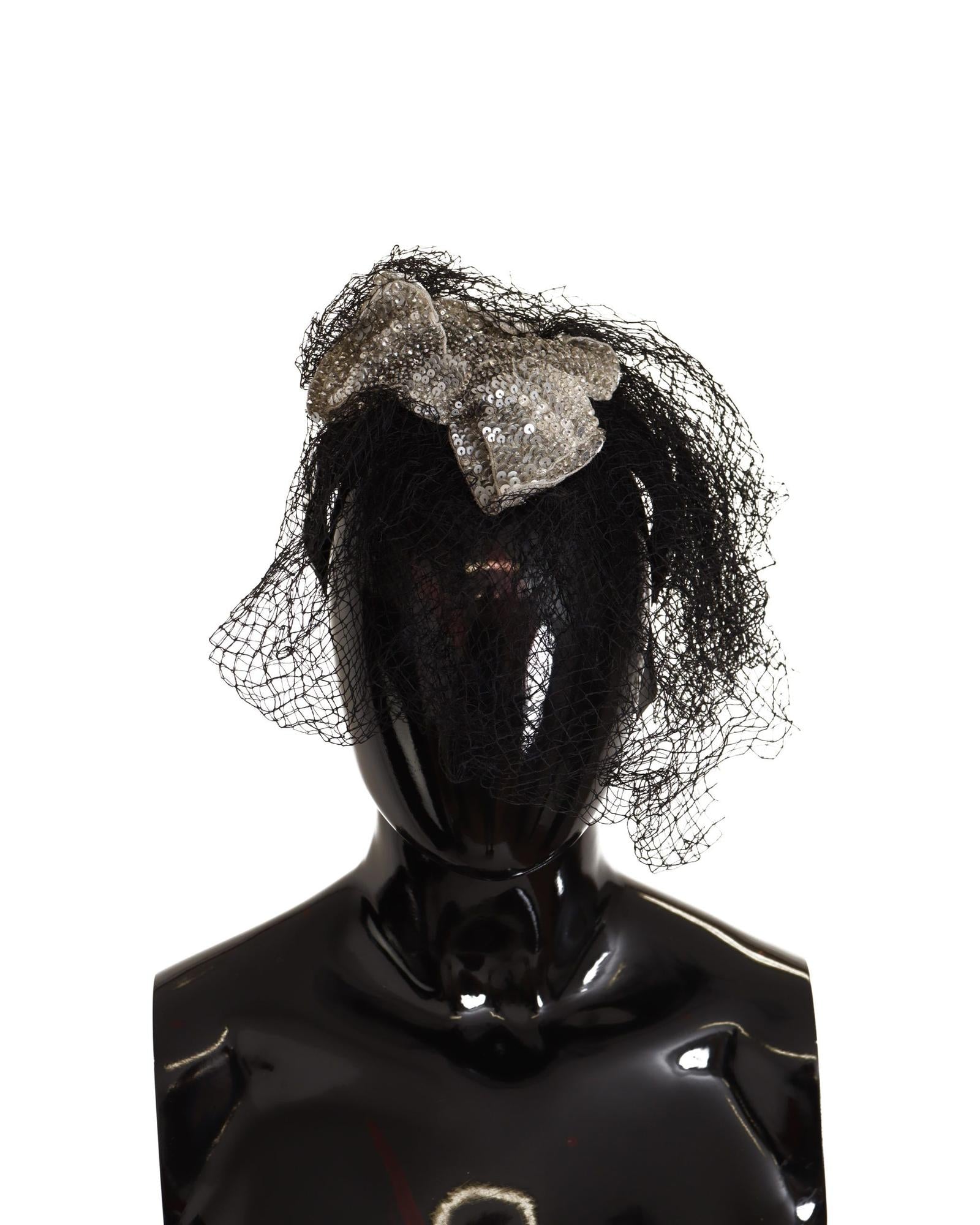 Dolce & Gabbana Black Sequined Hair Clip with Feather Accent