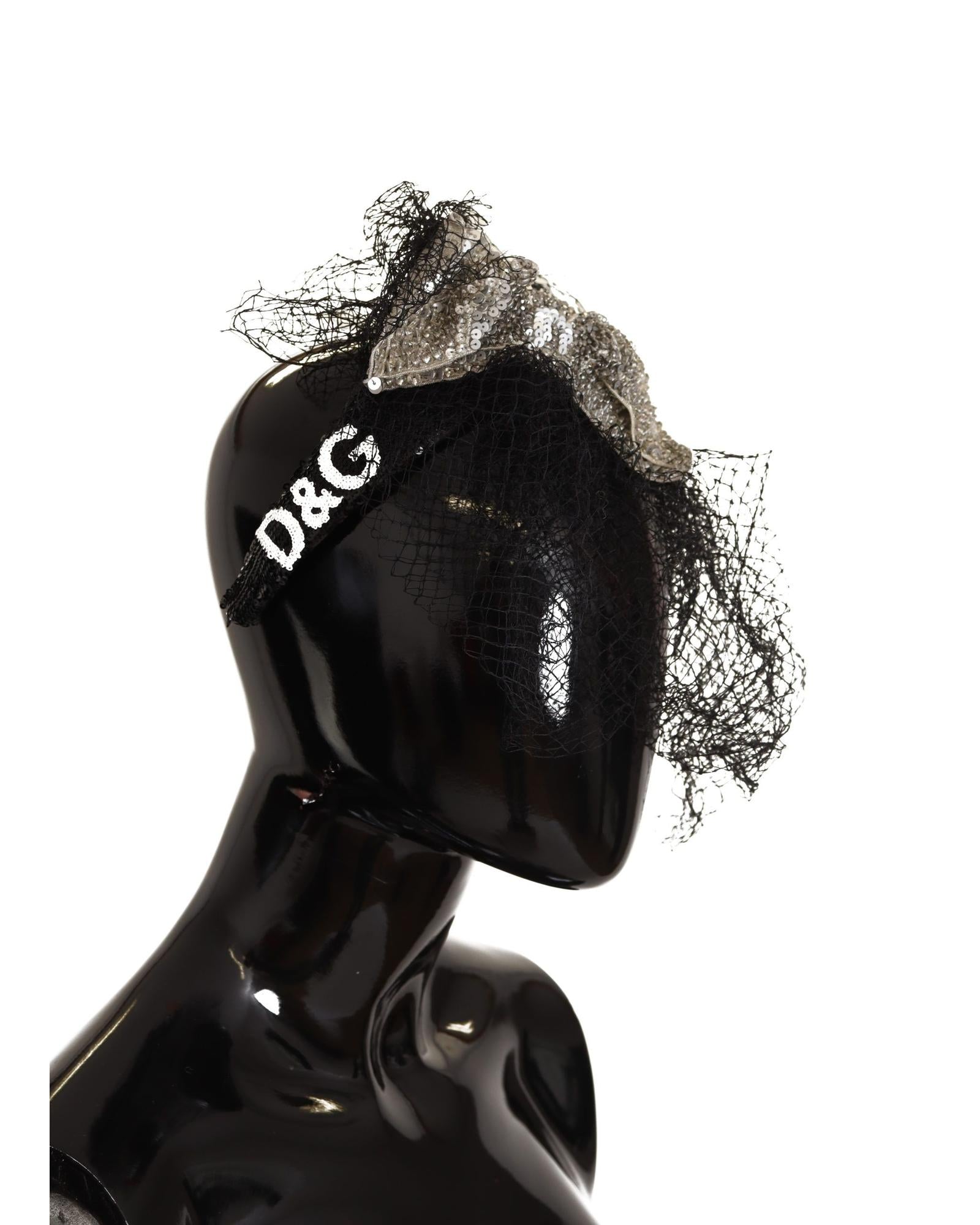 Dolce & Gabbana Black Sequined Hair Clip with Feather Accent