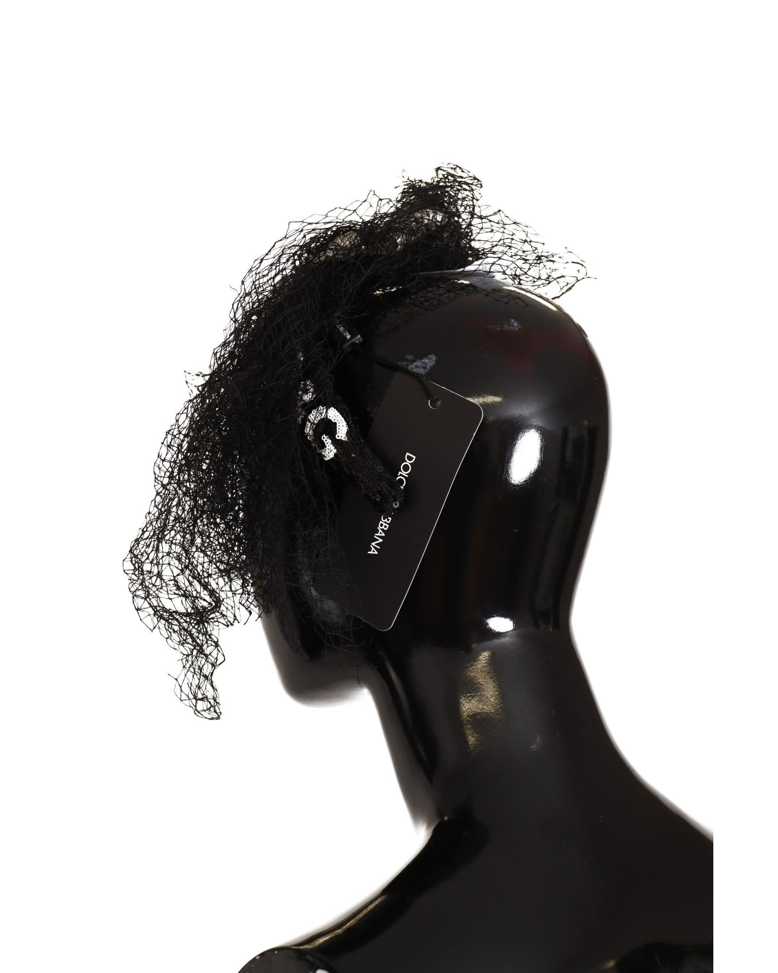 Dolce & Gabbana Black Sequined Hair Clip with Feather Accent