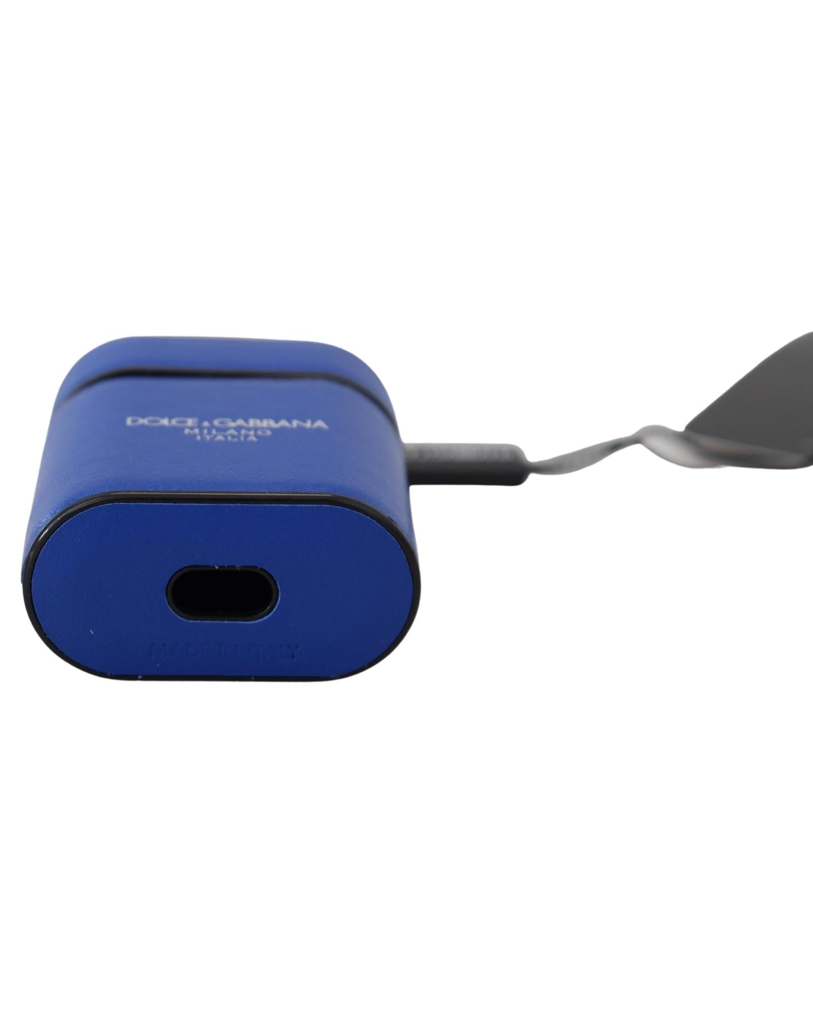 Dolce & Gabbana  Blue Leather AirPods Case with Keychain