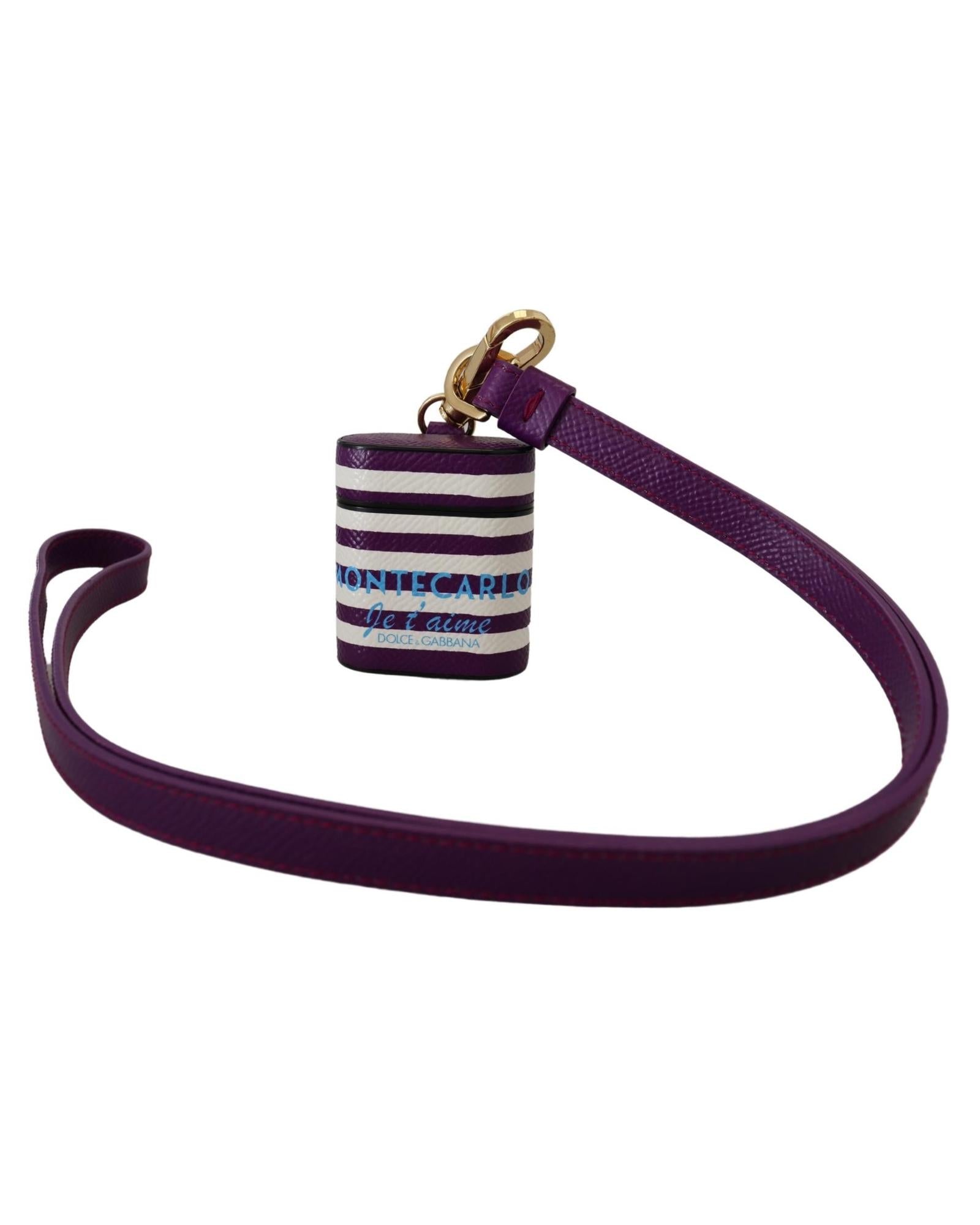 Dolce & Gabbana Airpod Case Protective Leather Strap Women Purple Miscellaneous Accessories