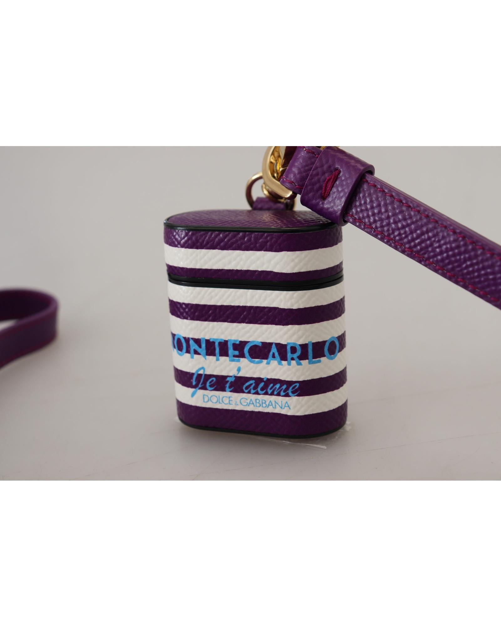 Dolce & Gabbana Airpod Case Protective Leather Strap Women Purple Miscellaneous Accessories