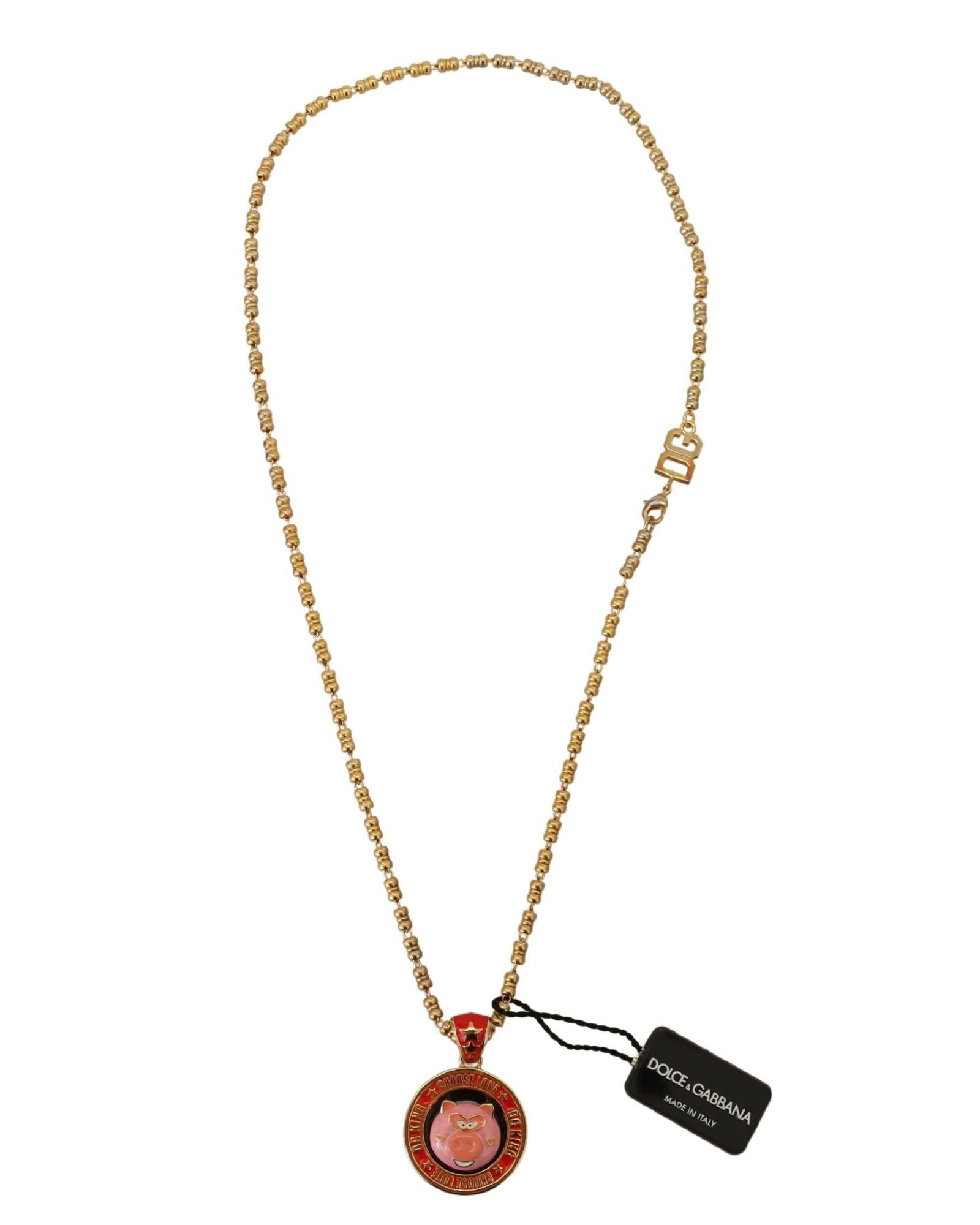 Dolce & Gabbana  Be Kind Choose Love Pig Necklace Gold-tone Metal
