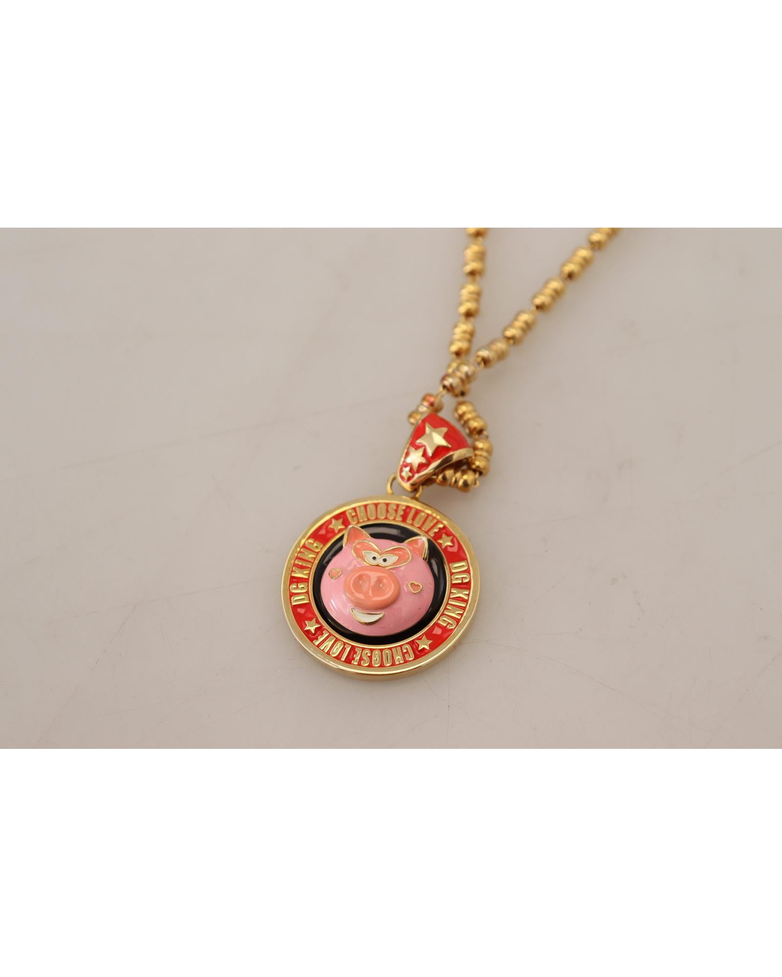 Dolce & Gabbana  Be Kind Choose Love Pig Necklace Gold-tone Metal