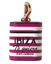 Dolce & Gabbana Leather Airpods Case with Logo Detail in Fuchsia.