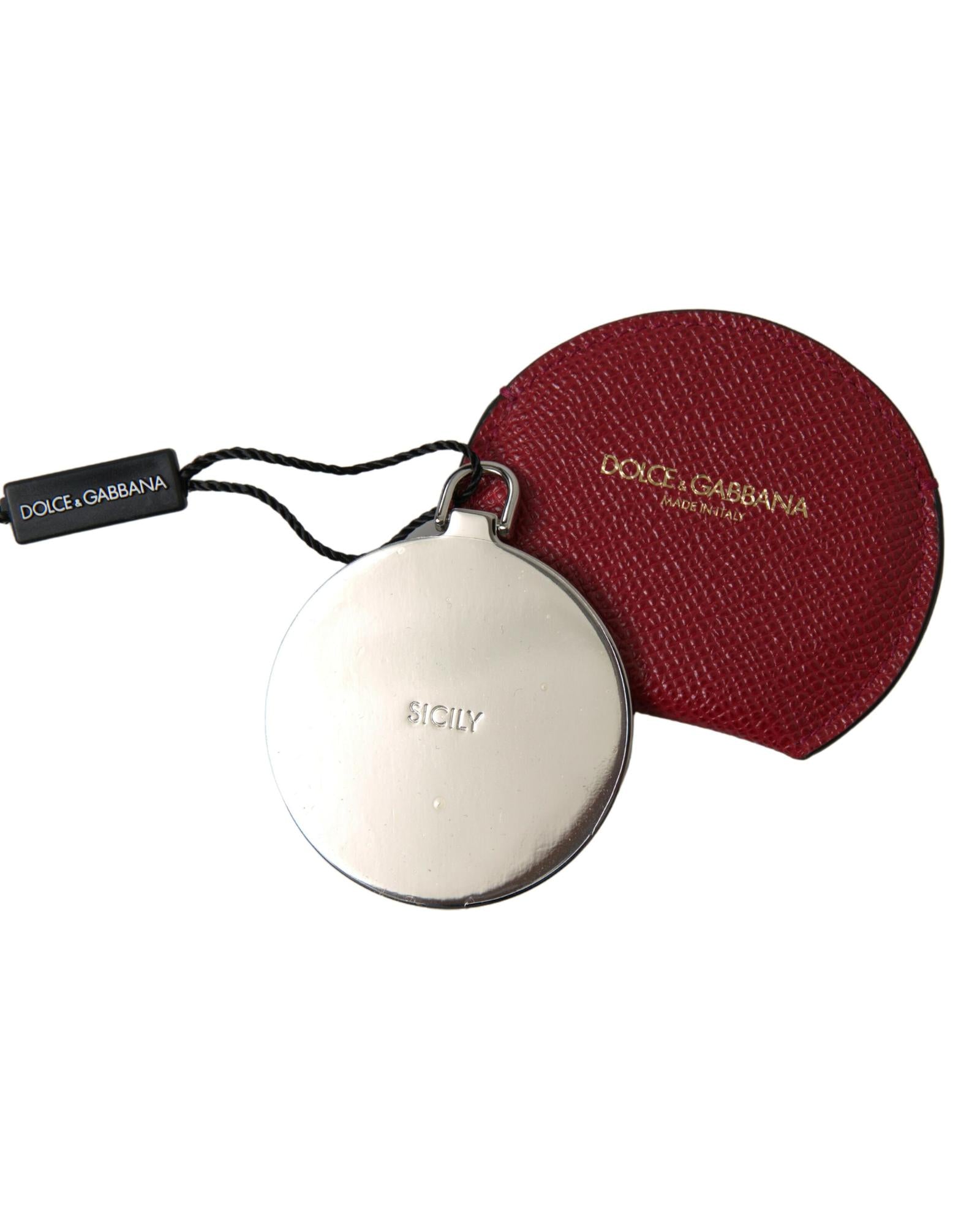 Dolce & Gabbana Sicily Mirror Keychain Red Leather ONE SIZE Red