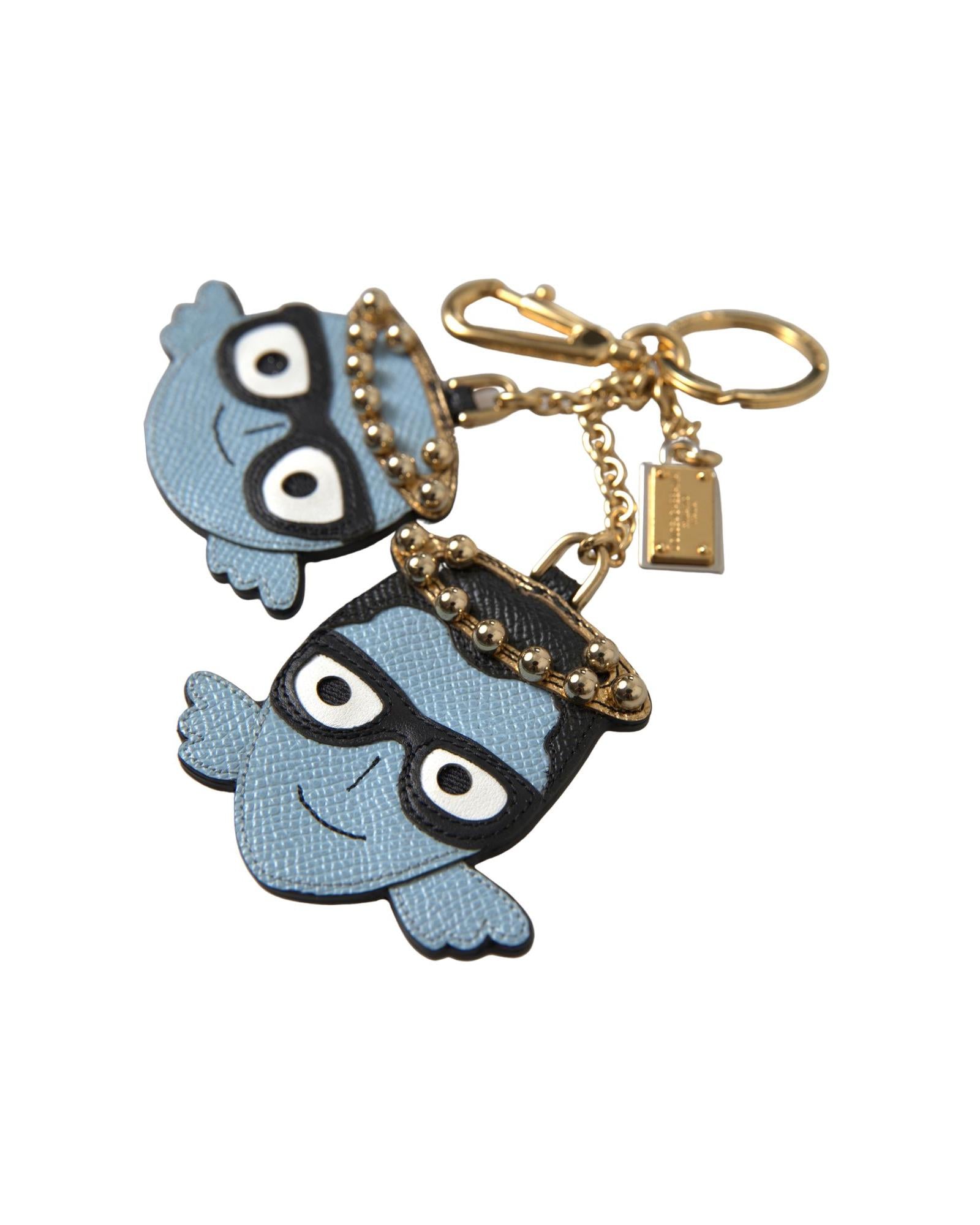 Dolce & Gabbana  Blue Leather Keychain with Wings
