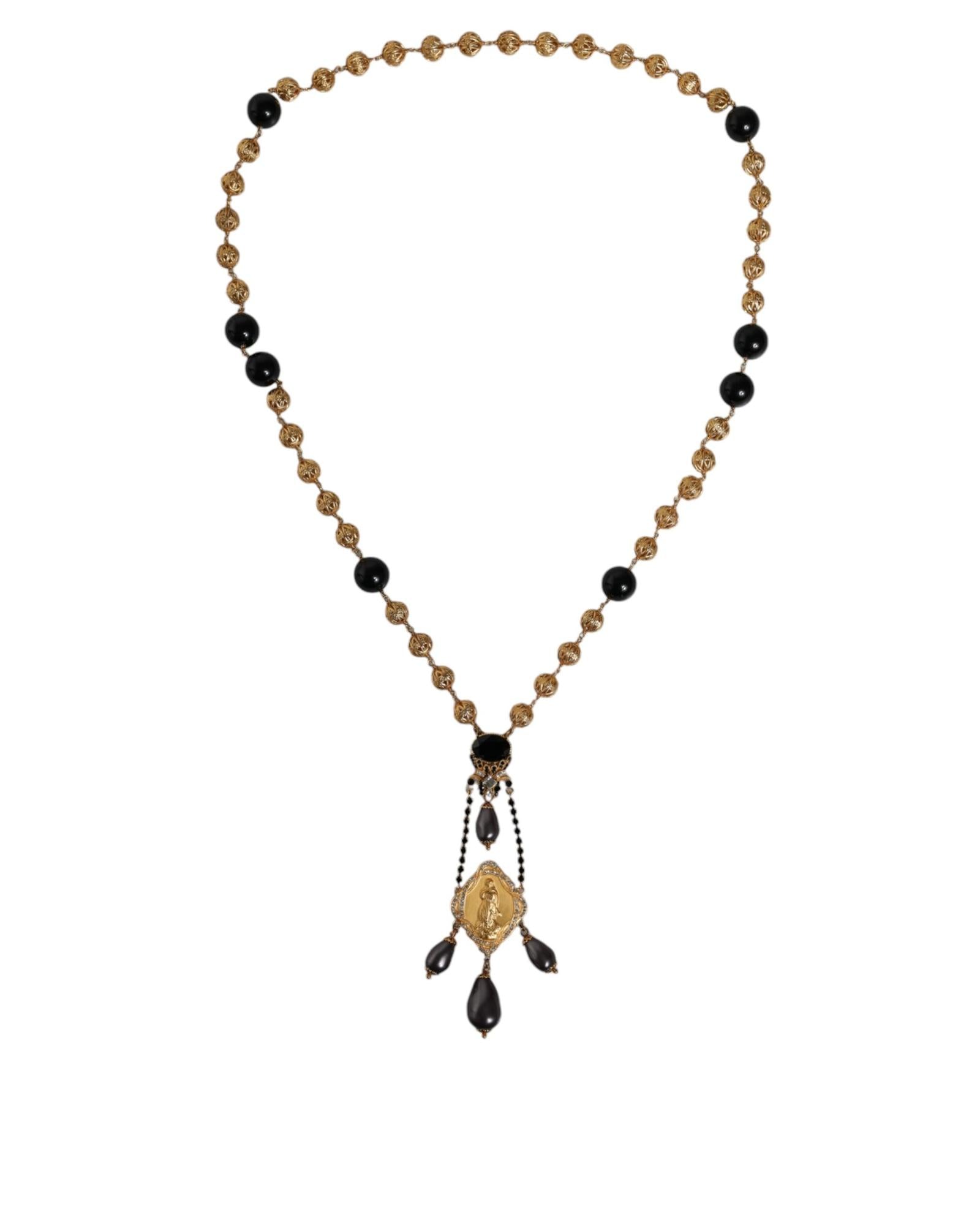 Dolce & Gabbana Virgin Mary Necklace Gold Black