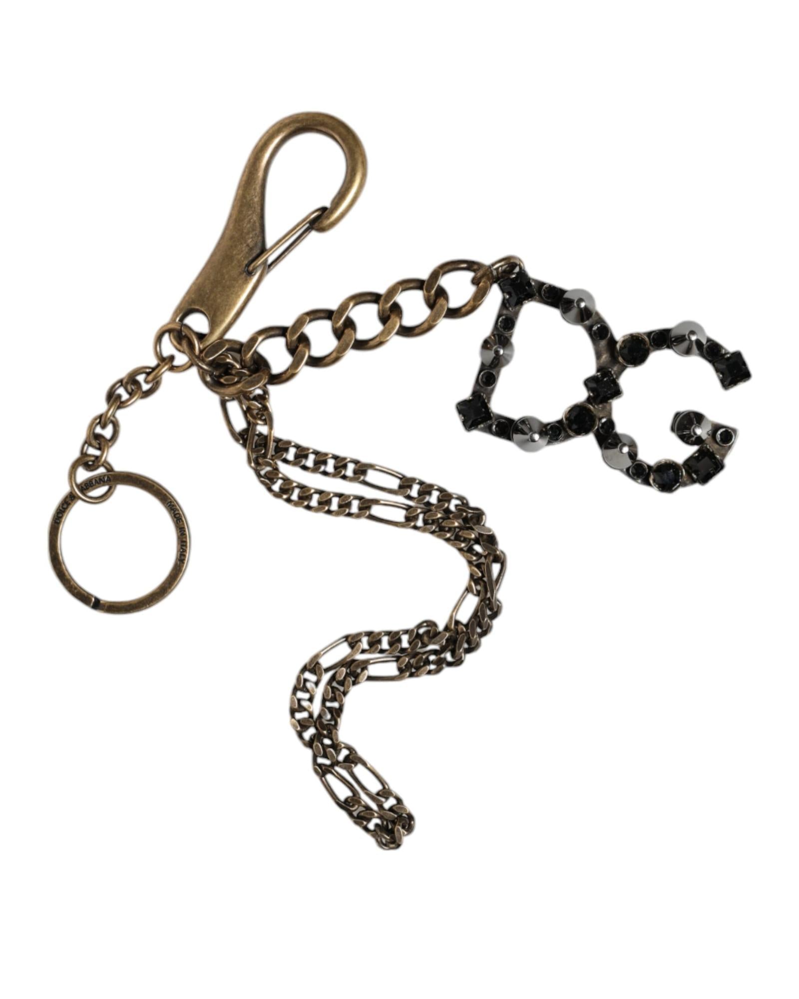 Dolce & Gabbana  Gold-Tone Keychain with Rhinestone DG Logo Charm