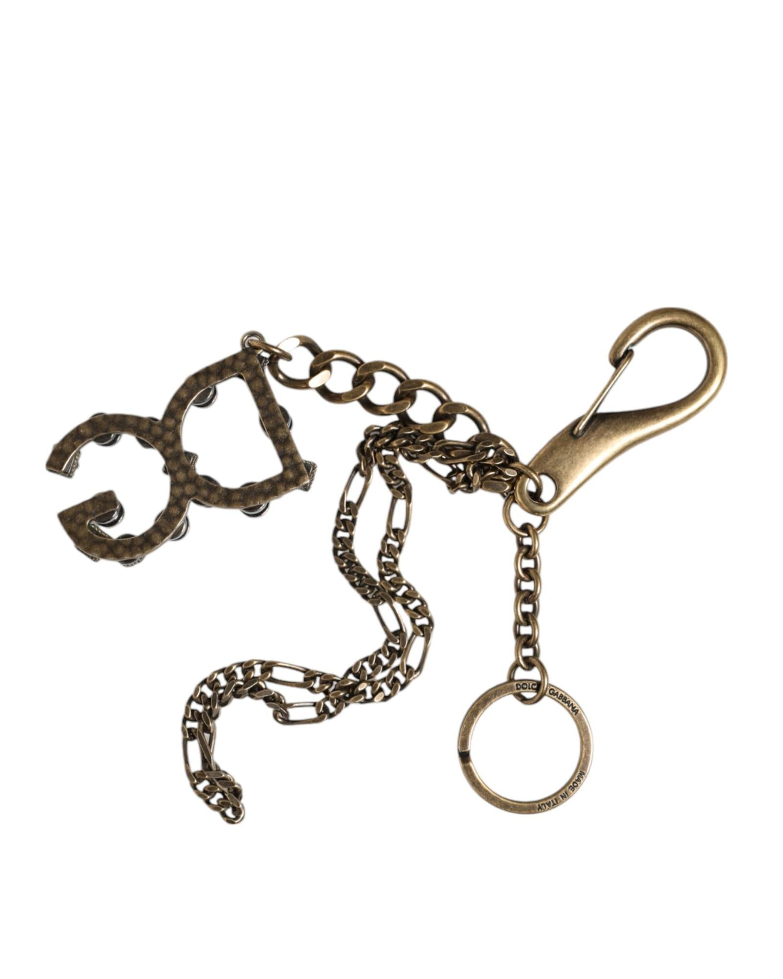 Dolce & Gabbana  Gold-Tone Keychain with Rhinestone DG Logo Charm