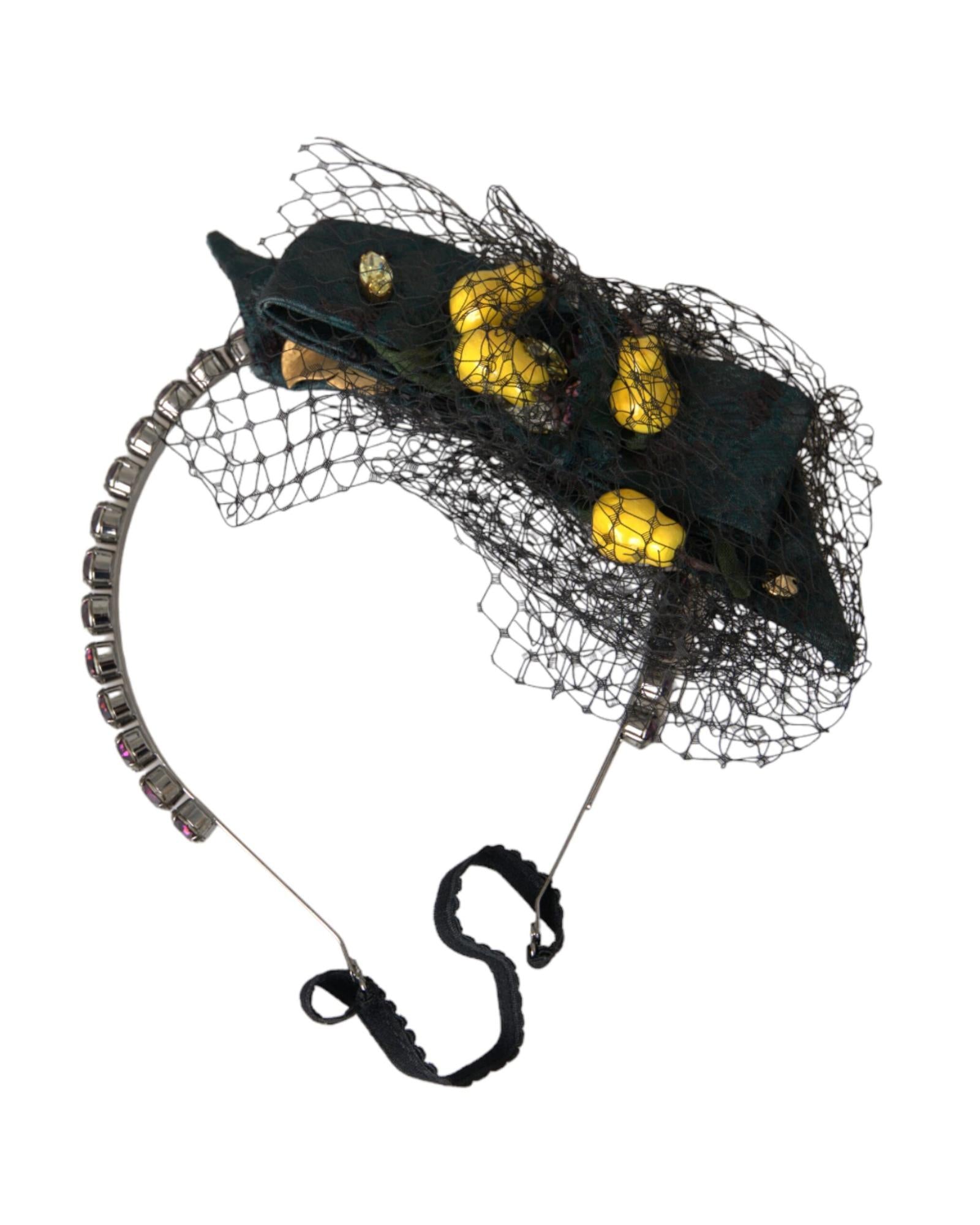 Dolce & Gabbana Velvet Hair Clip with Yellow Beads Women Black Hair Accessories