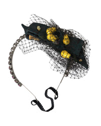 Dolce & Gabbana Velvet Hair Clip with Yellow Beads Women Black Hair Accessories