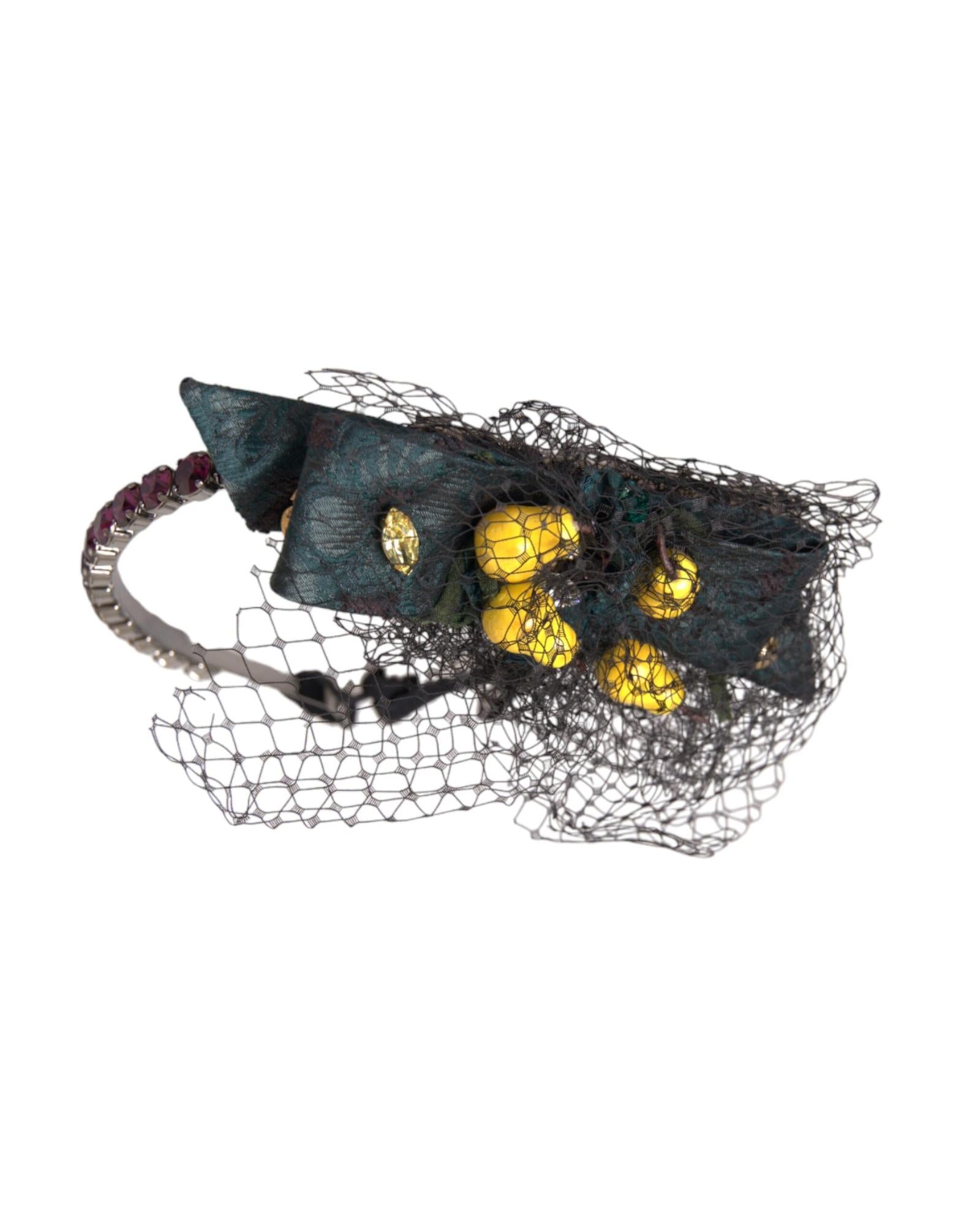Dolce & Gabbana Velvet Hair Clip with Yellow Beads Women Black Hair Accessories