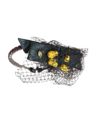 Dolce & Gabbana Velvet Hair Clip with Yellow Beads Women Black Hair Accessories
