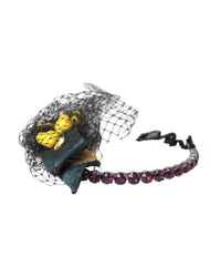 Dolce & Gabbana Velvet Hair Clip with Yellow Beads Women Black Hair Accessories