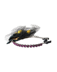 Dolce & Gabbana Velvet Hair Clip with Yellow Beads Women Black Hair Accessories
