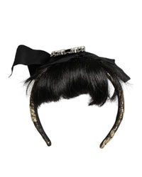 Dolce & Gabbana Black Bow Hair Clip Glitter Headband Women Hair Accessories