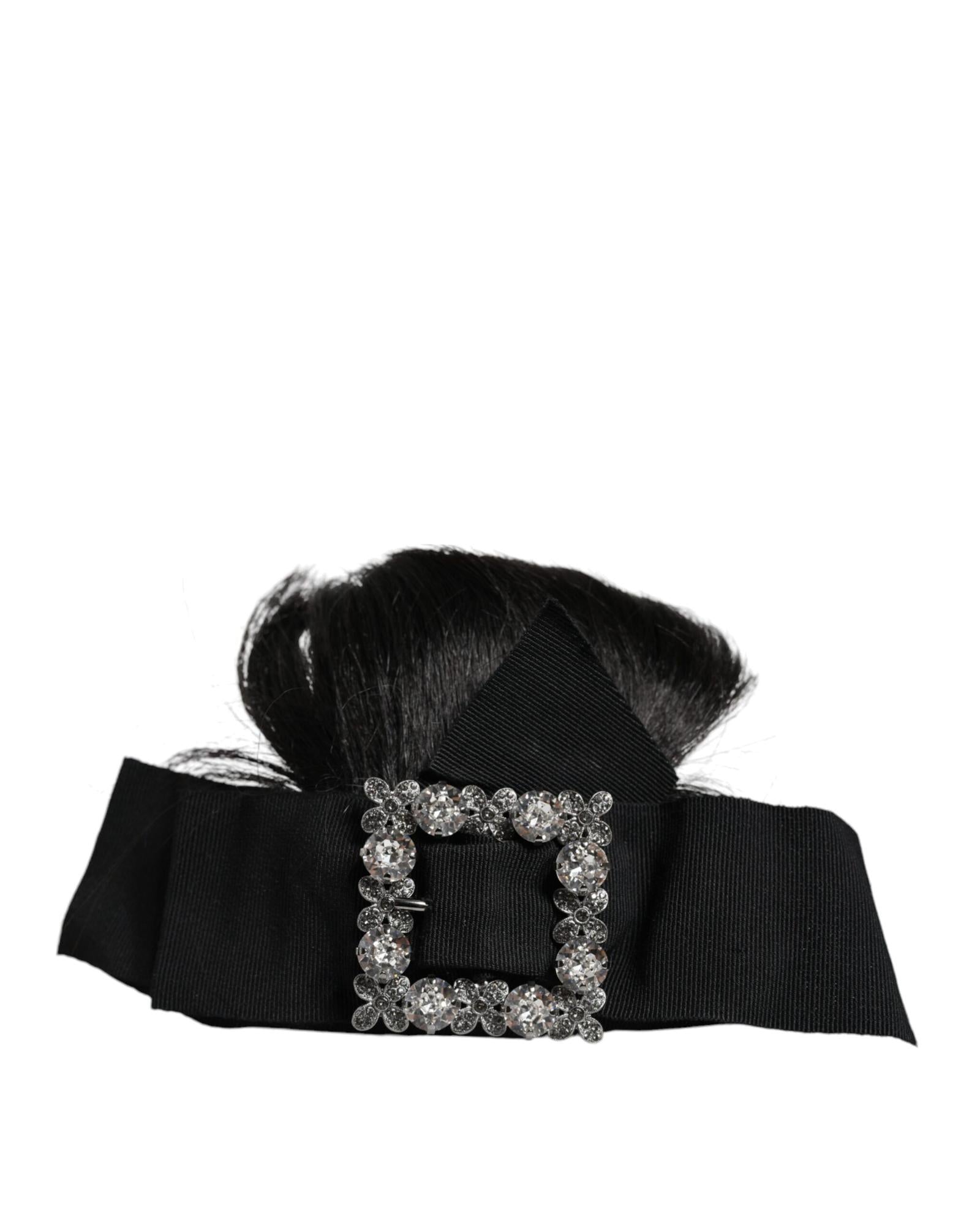 Dolce & Gabbana Black Bow Hair Clip Glitter Headband Women Hair Accessories