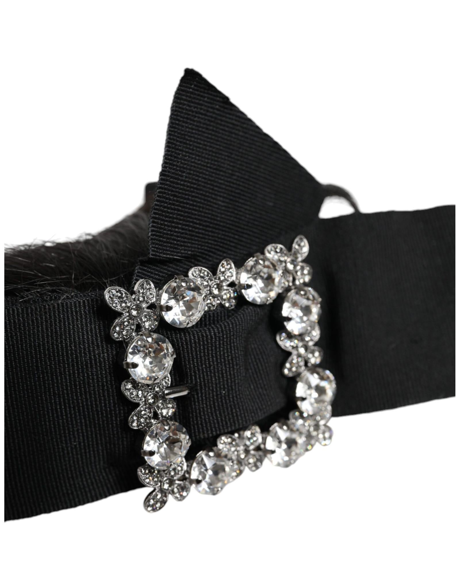Dolce & Gabbana Black Bow Hair Clip Glitter Headband Women Hair Accessories