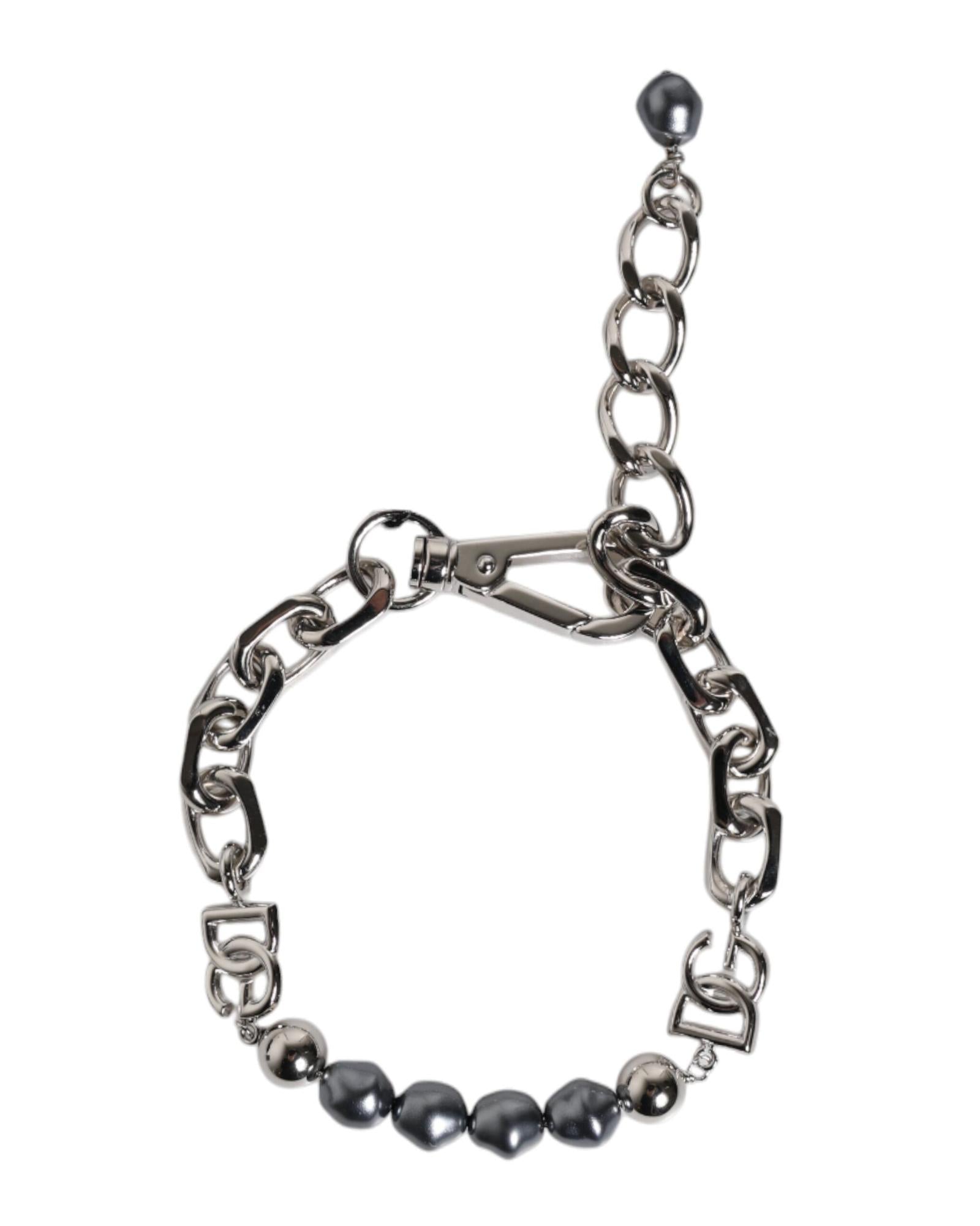 Dolce & Gabbana Chain Bracelet Pearl Detail Men Silver