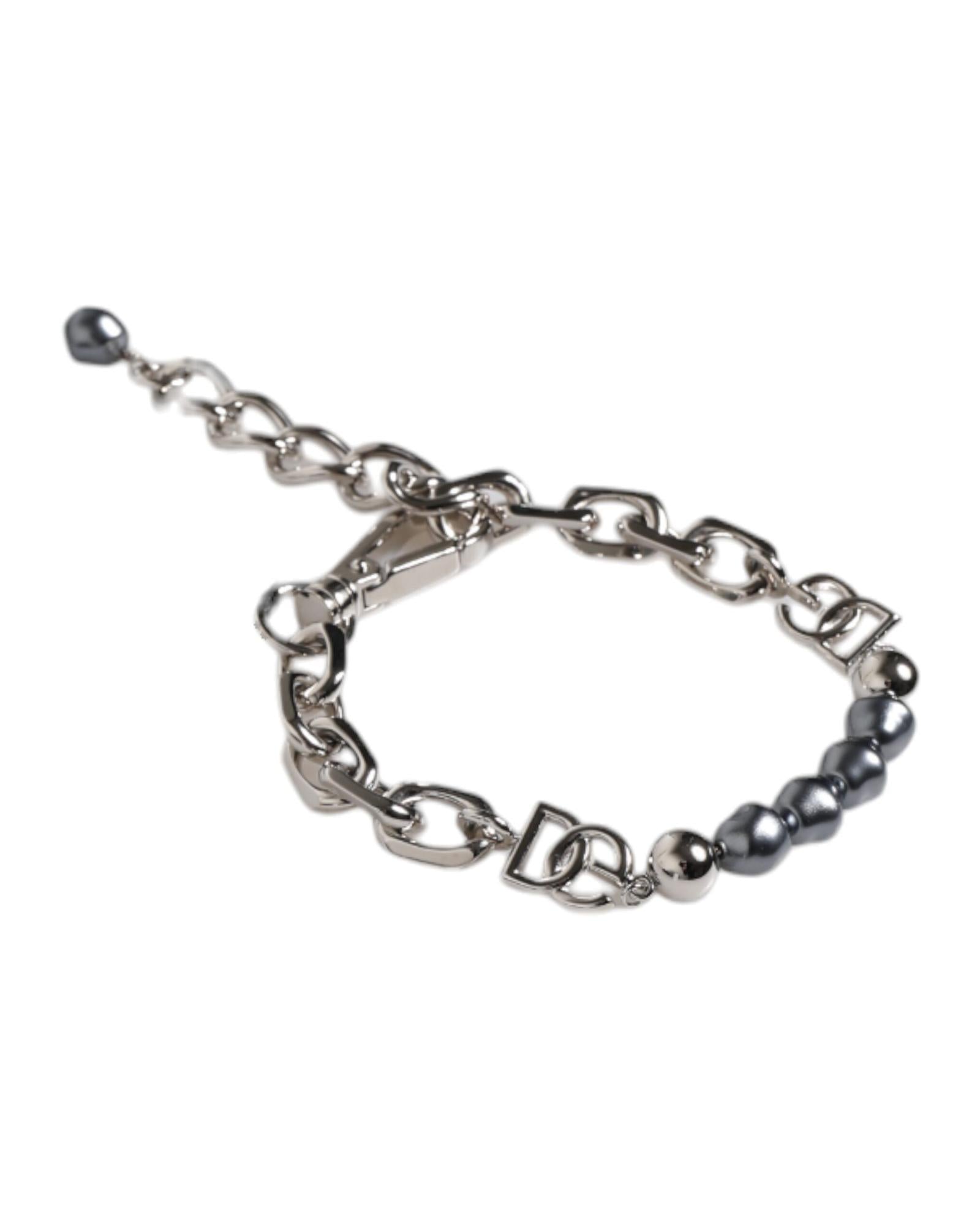 Dolce & Gabbana Chain Bracelet Pearl Detail Men Silver