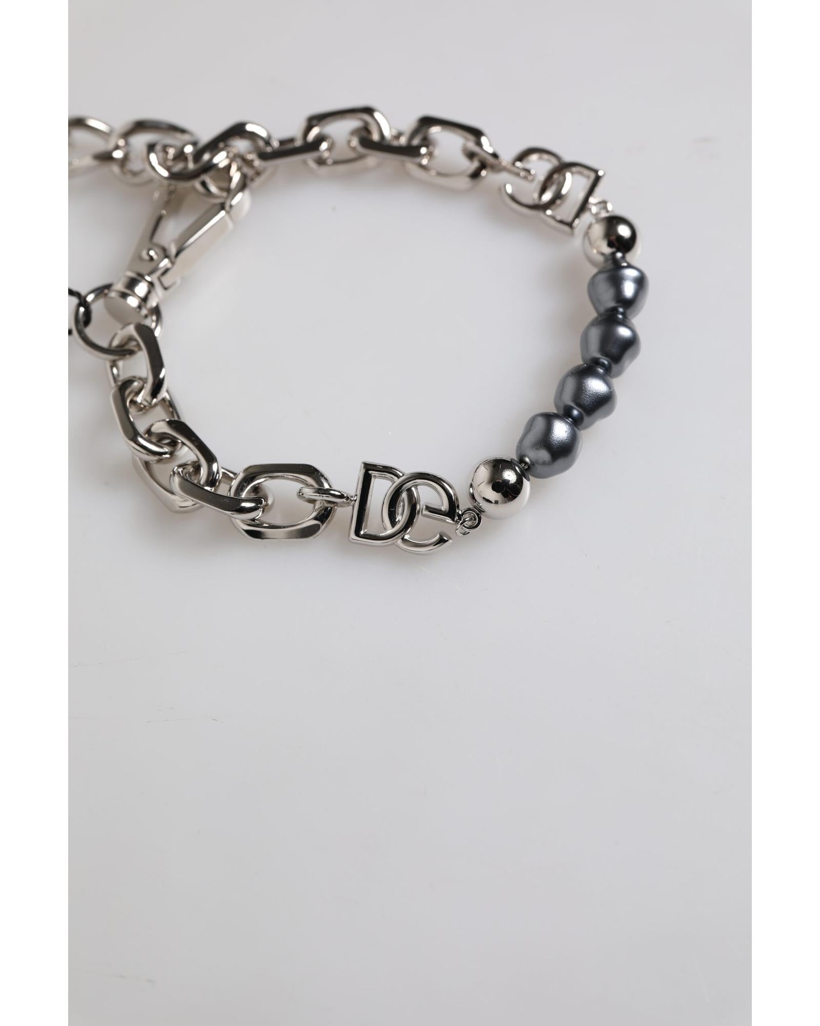 Dolce & Gabbana Chain Bracelet Pearl Detail Men Silver