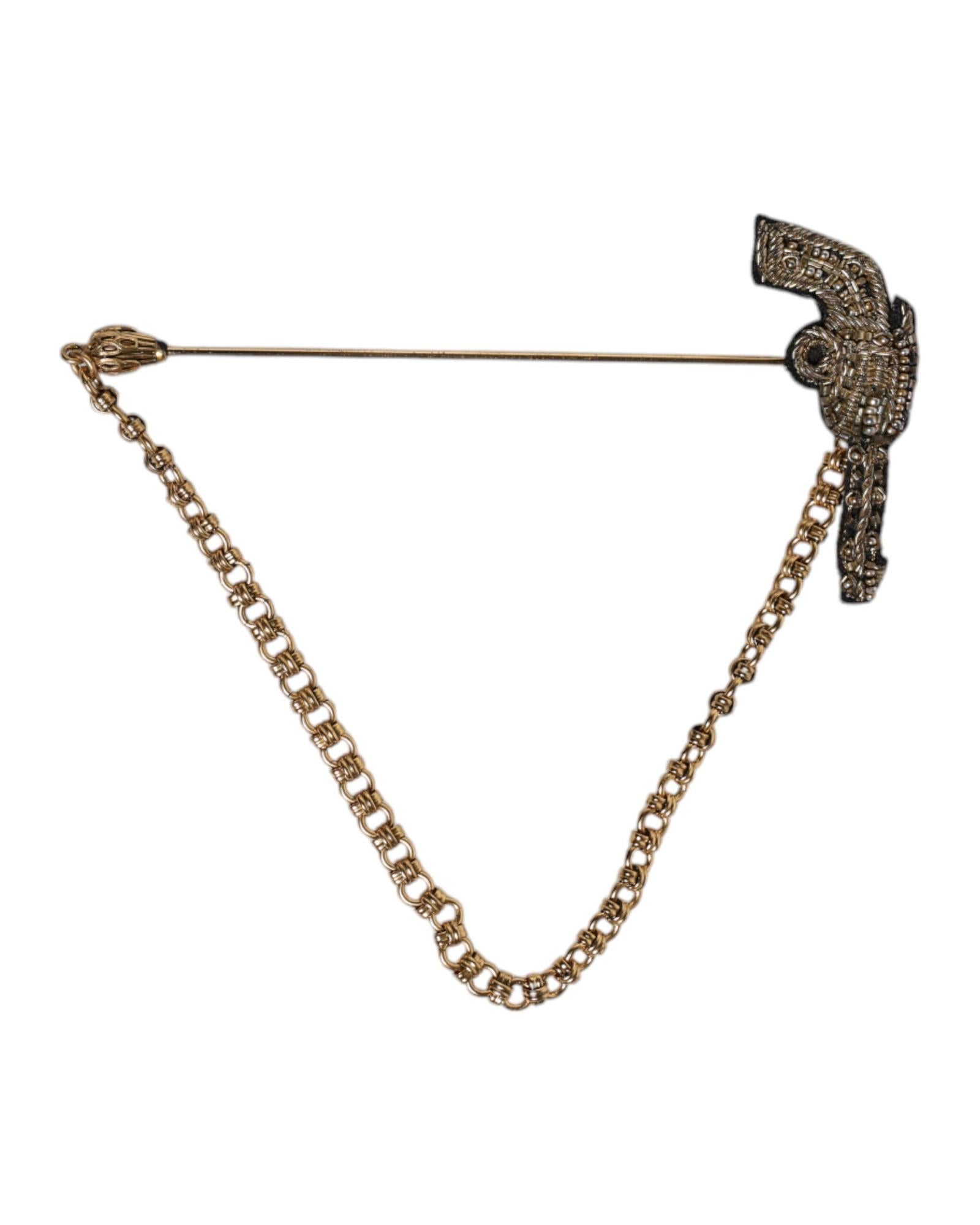 Dolce & Gabbana Chain Gun Brooch Men Gold Black Others Gold Black