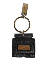 Dolce & Gabbana Leather Keychain with Metal Ring Men Black Other Black