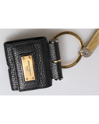 Dolce & Gabbana Leather Keychain with Metal Ring Men Black Other