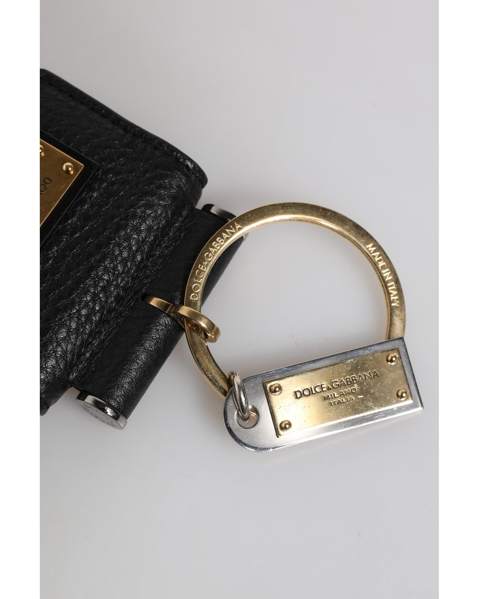 Dolce & Gabbana Leather Keychain with Metal Ring Men Black Other