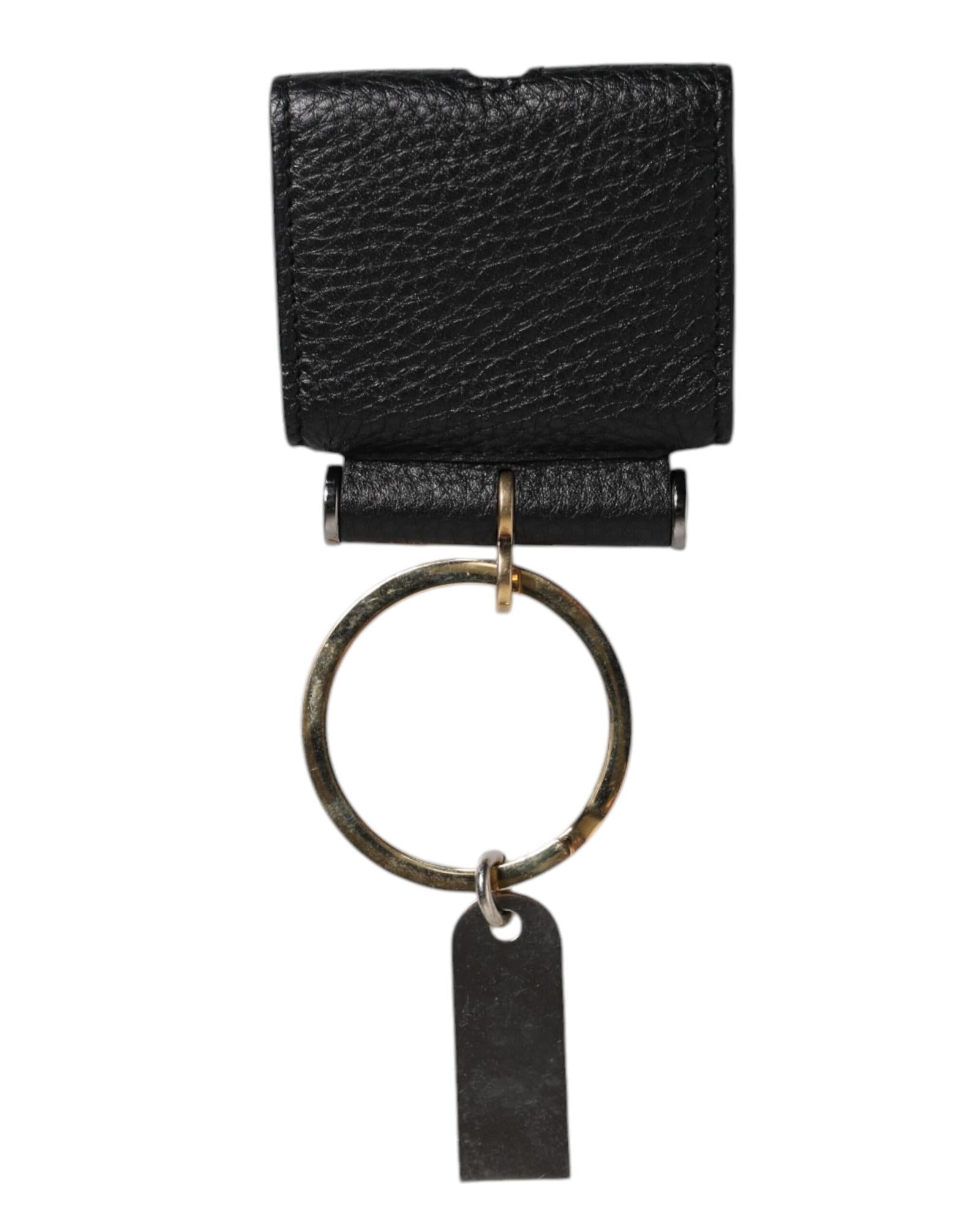 Dolce & Gabbana Leather Keychain with Metal Ring Men Black Other