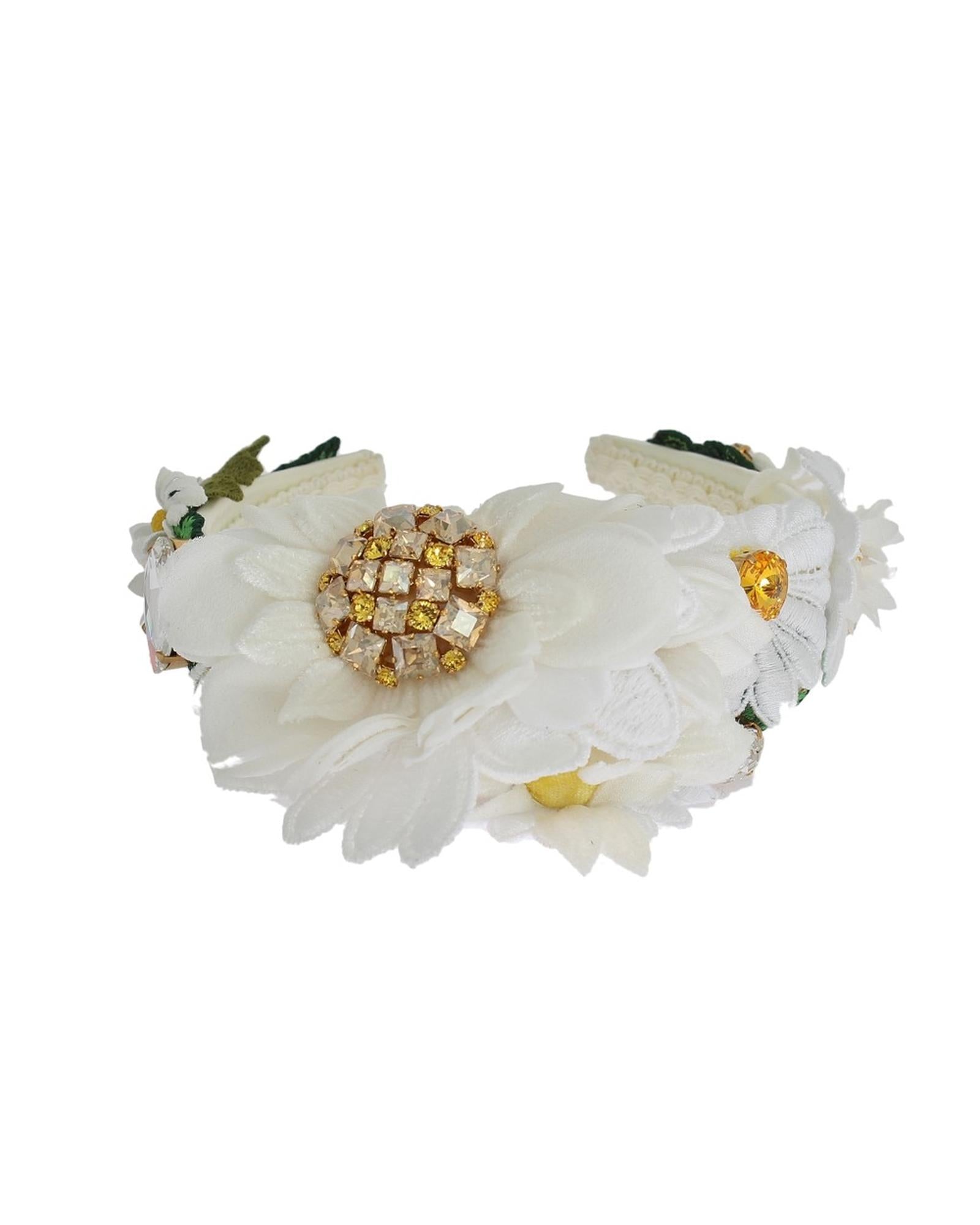 Dolce & Gabbana  White Floral Headband with Crystals