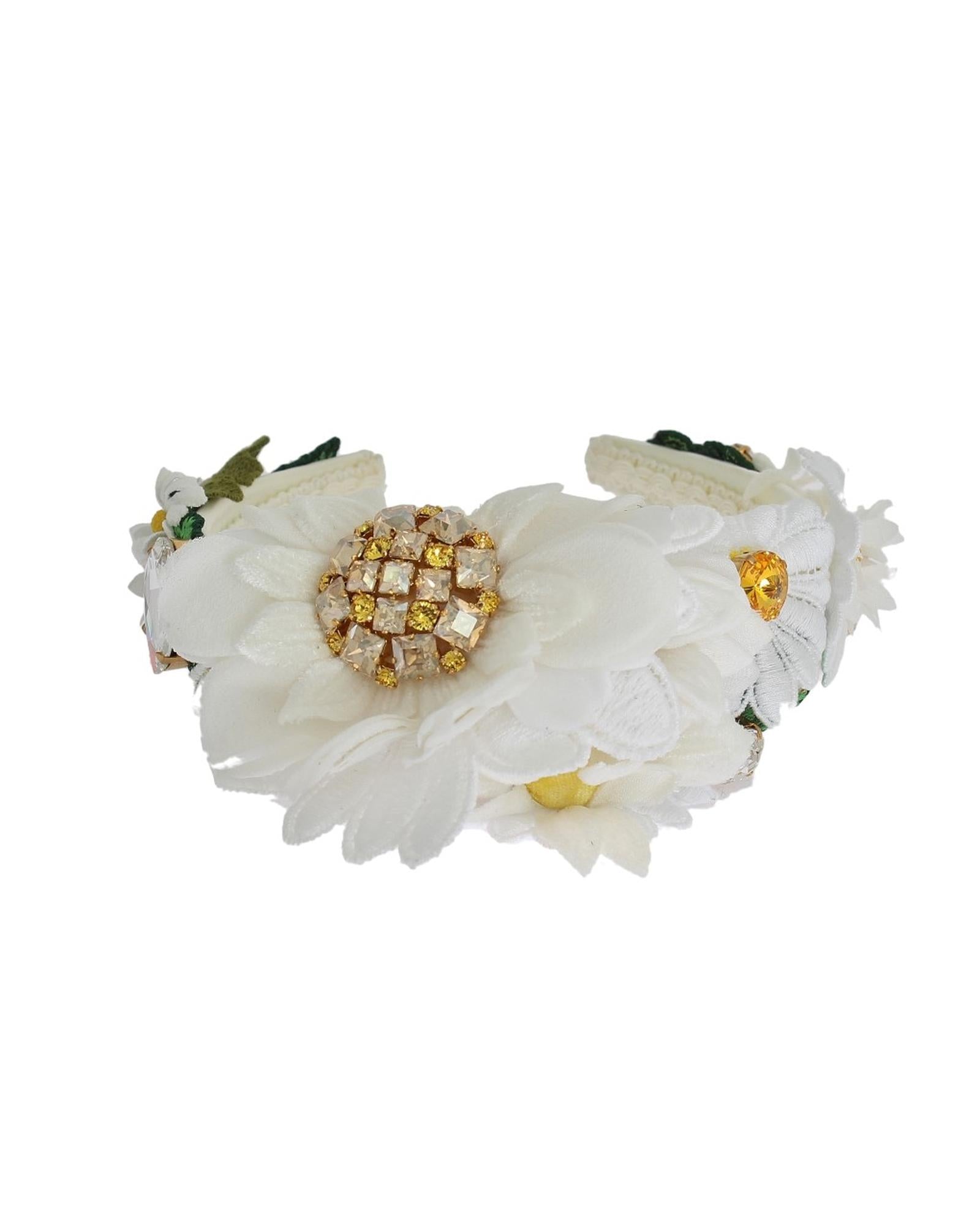 Dolce & Gabbana  White Floral Headband with Crystals