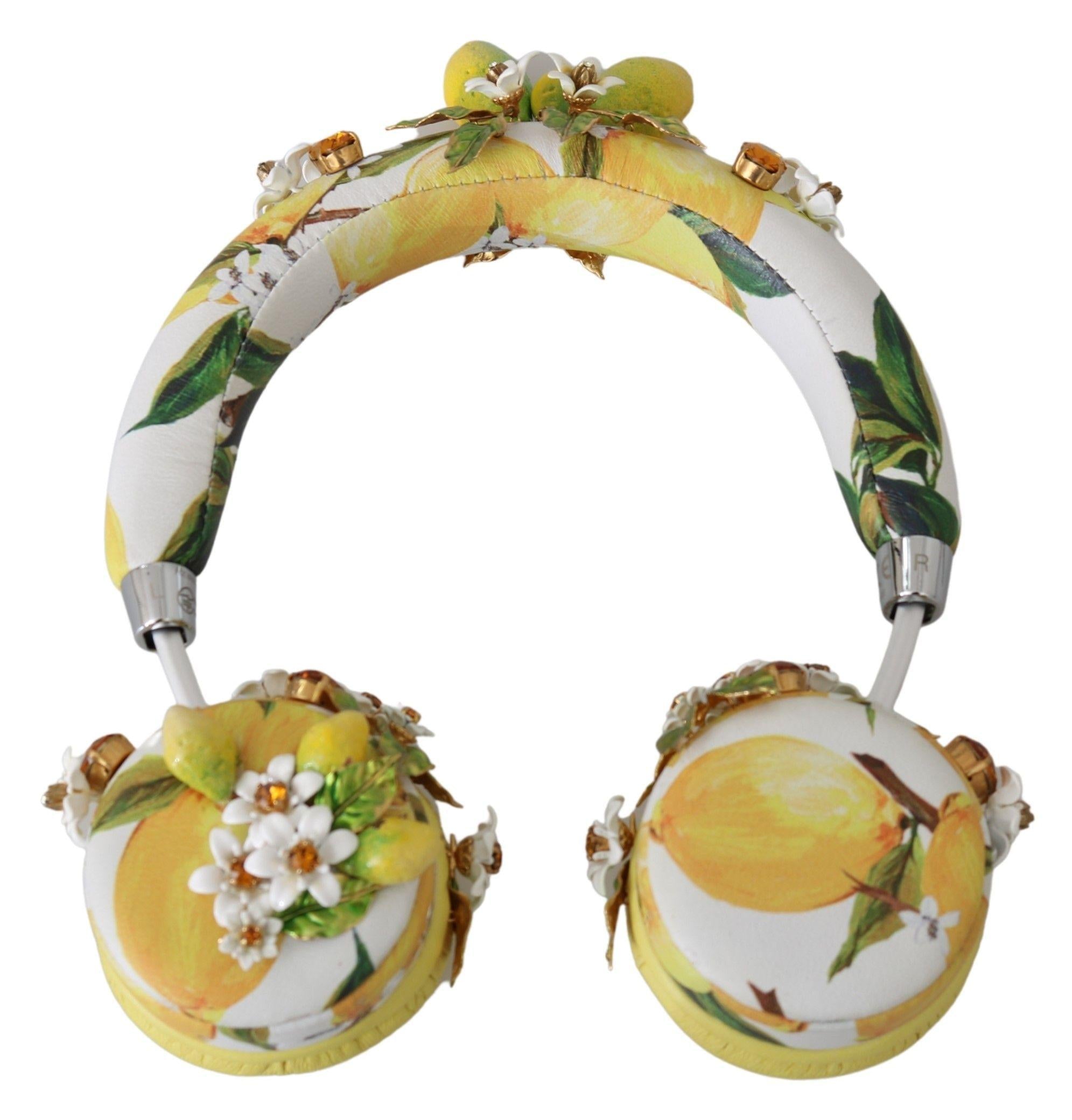 Dolce Gabbana Yellow Lemon Crystal Floral Headset Headphones