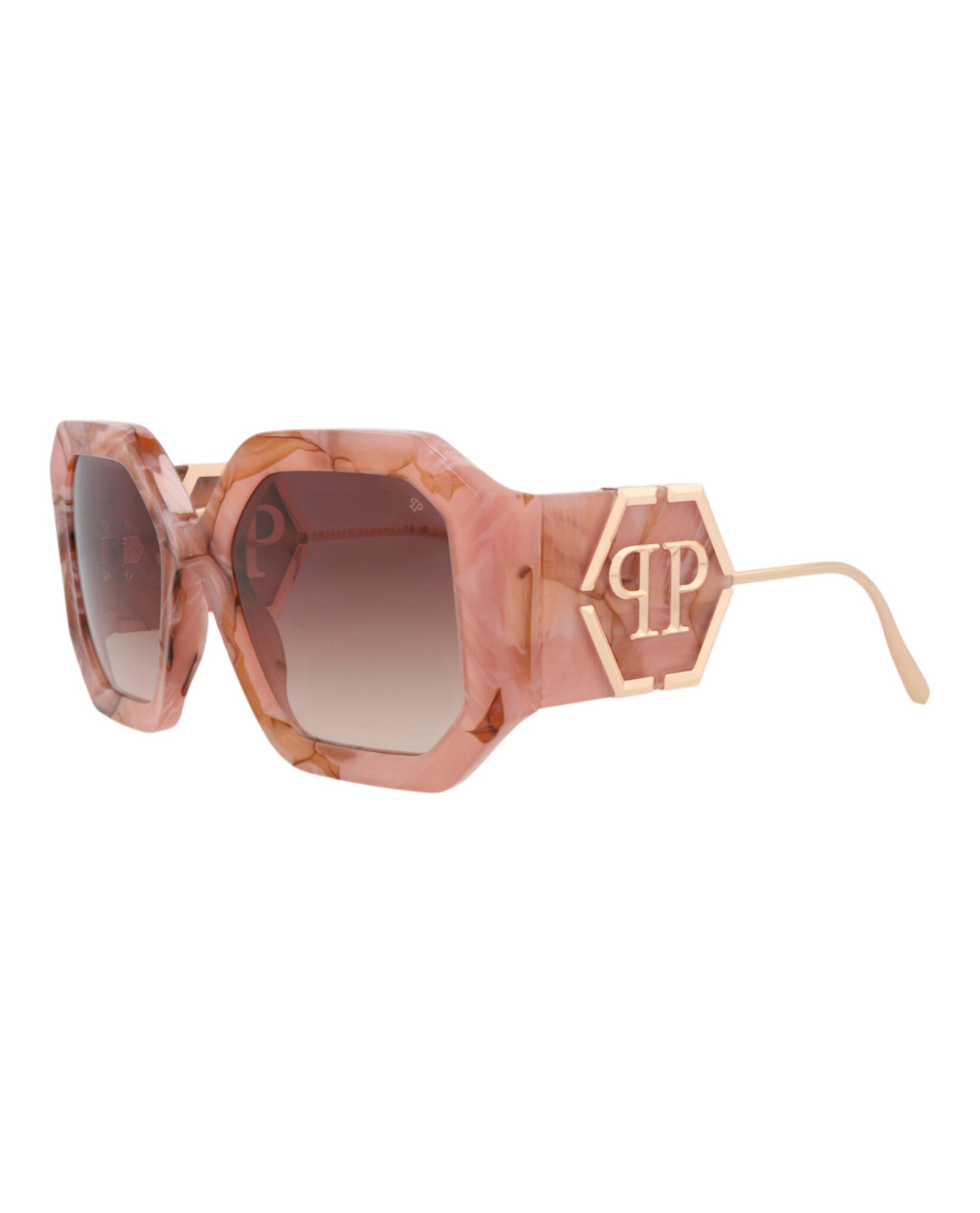 Philipp Plein Womens Square/Rectangle Pink Pink Brown Fashion Designer Eyewear