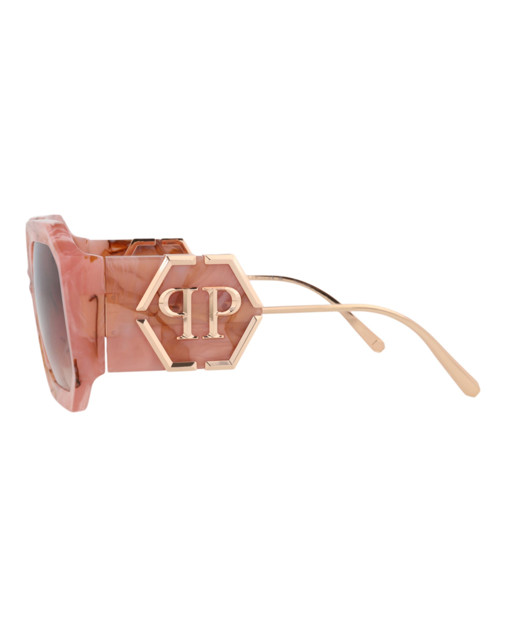 Philipp Plein Womens Square/Rectangle Pink Pink Brown Fashion Designer Eyewear