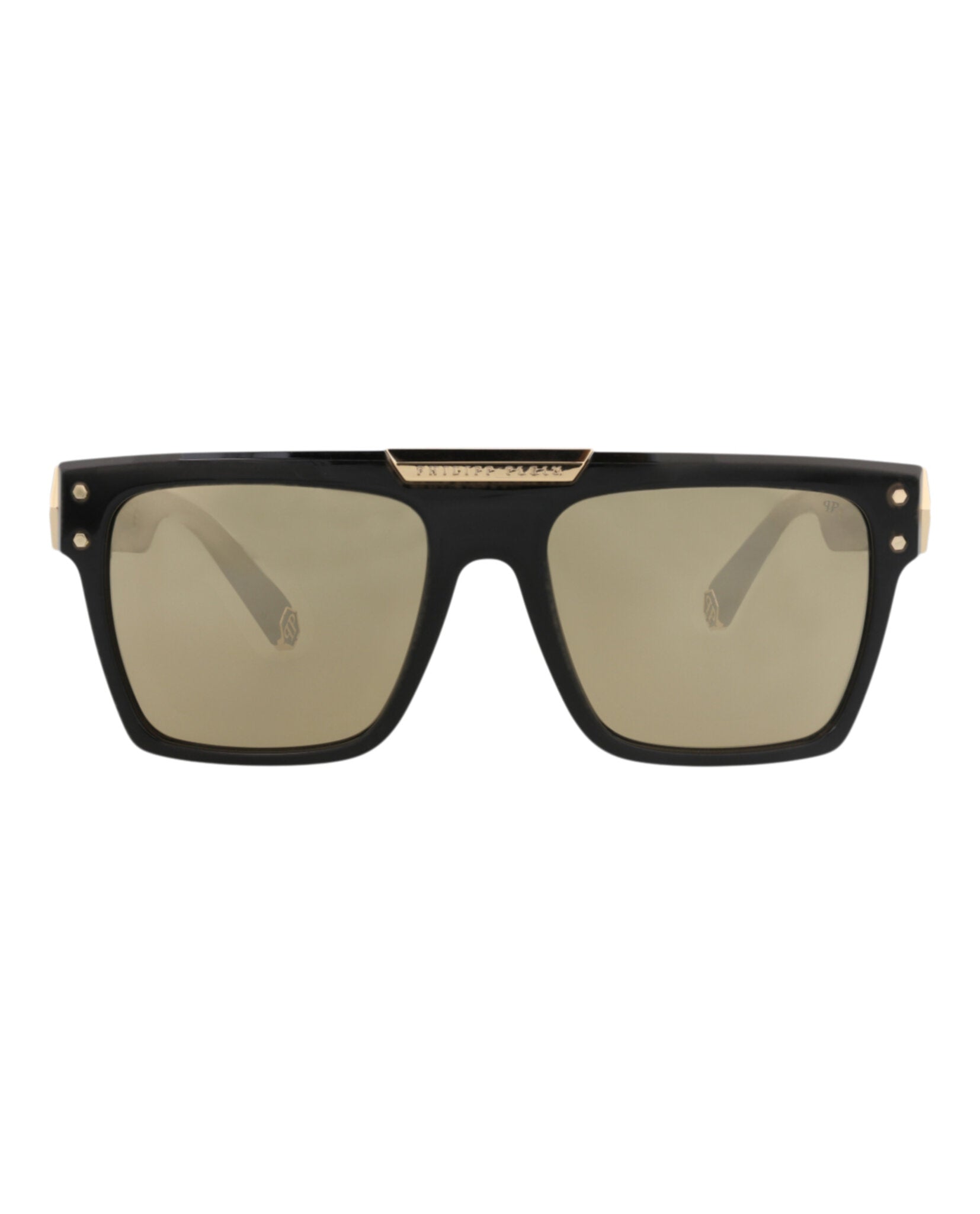 Philipp Plein Unisex Square/Rectangle Black Black Gold Fashion Designer Eyewear