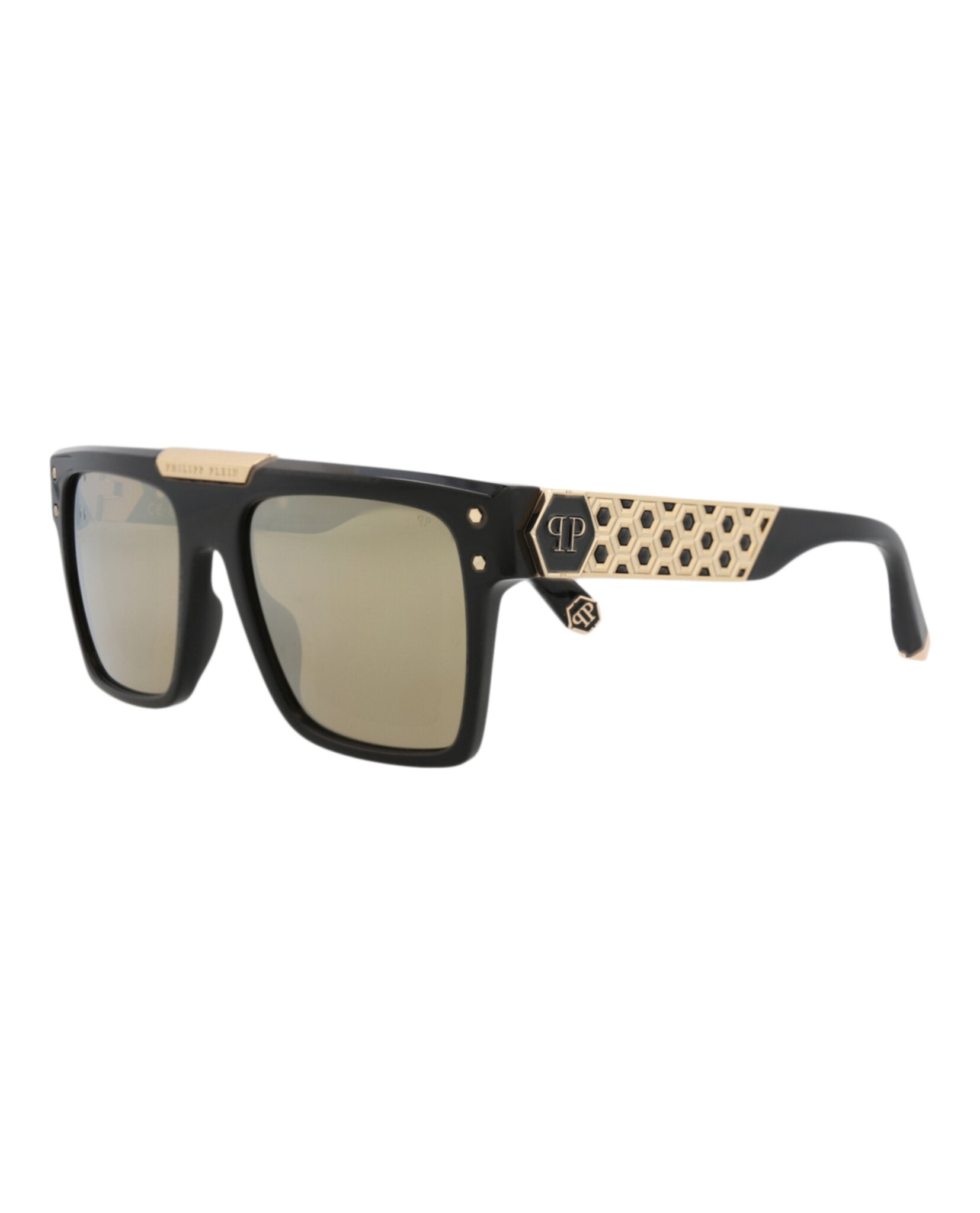 Philipp Plein Unisex Square/Rectangle Black Black Gold Fashion Designer Eyewear